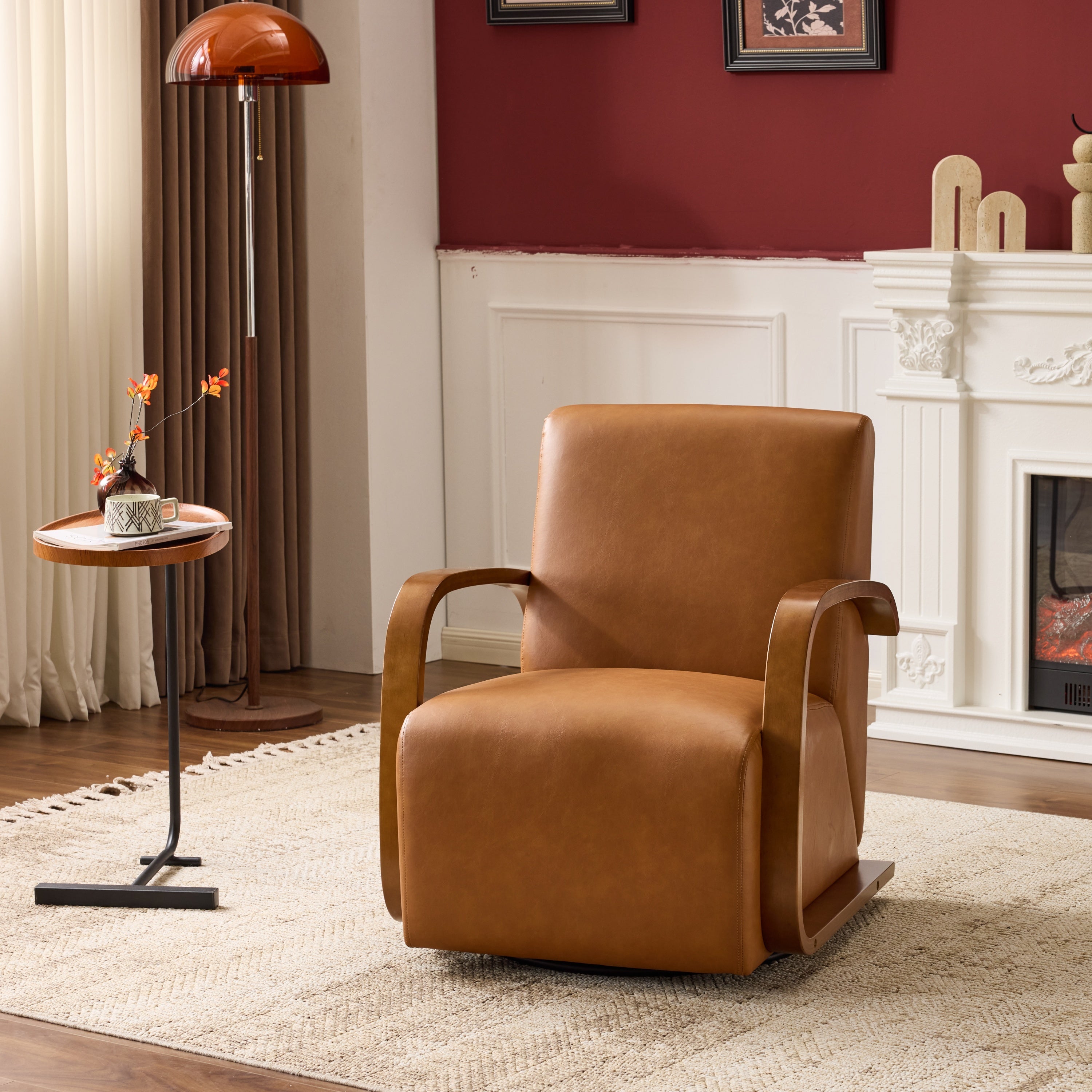 Vintage Brown Faux Leather Swivel Accent Chair