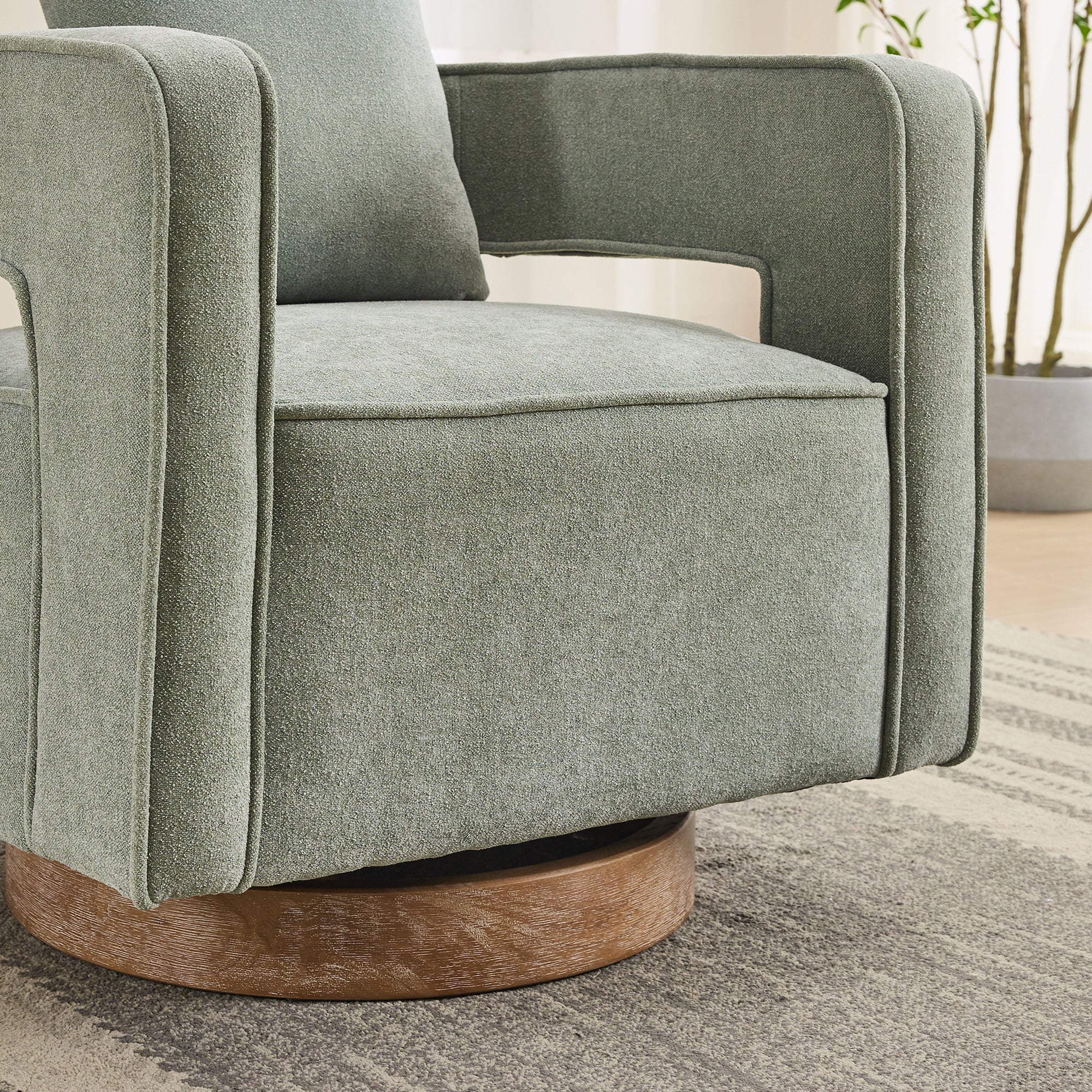 Fernleigh Swivel Accent Open Back Barrel Chair With Weathered Base