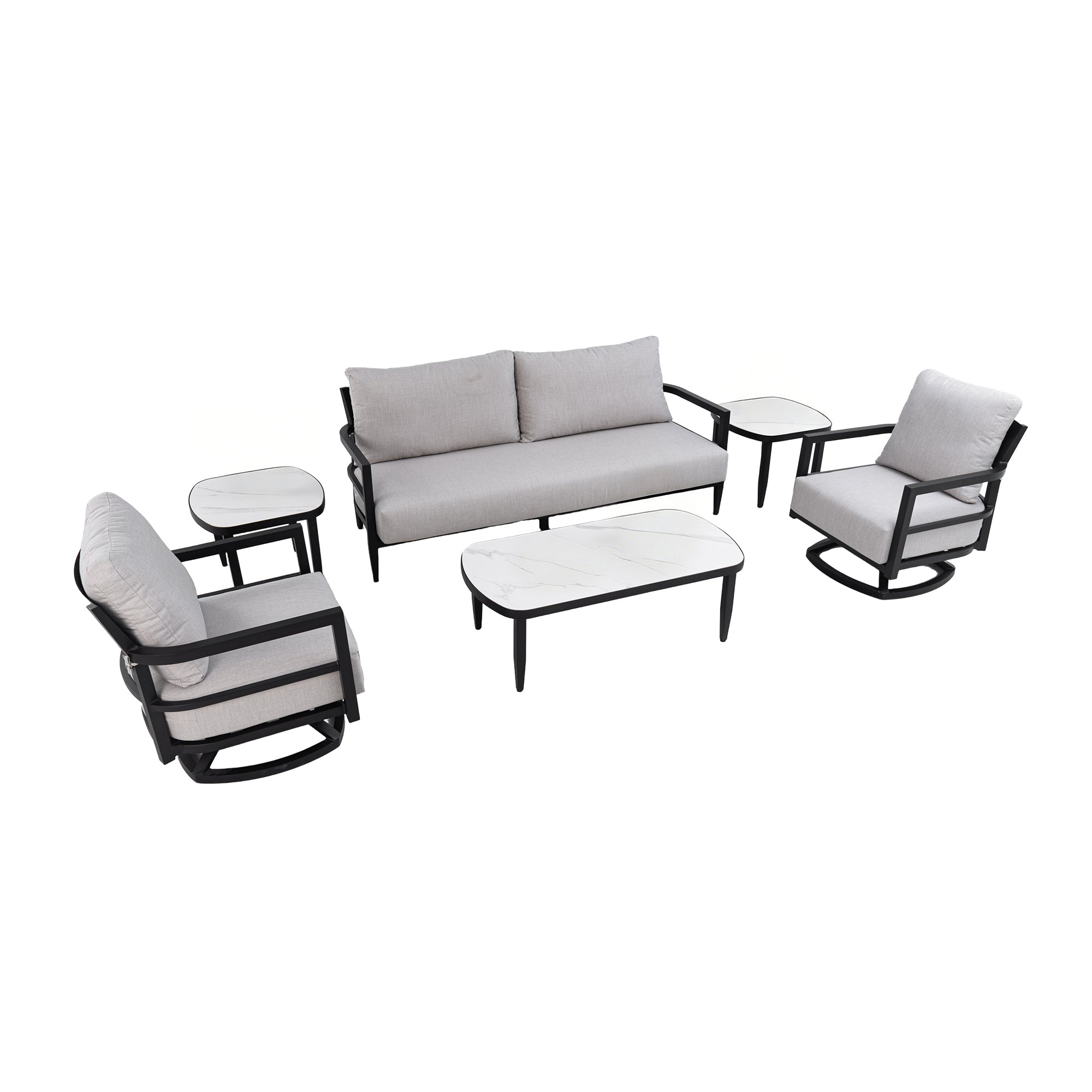 Mariner 6 Piece Outdoor Aluminum Conversation Set with 360° Swivel Club Chairs and Sunbrella Cushions