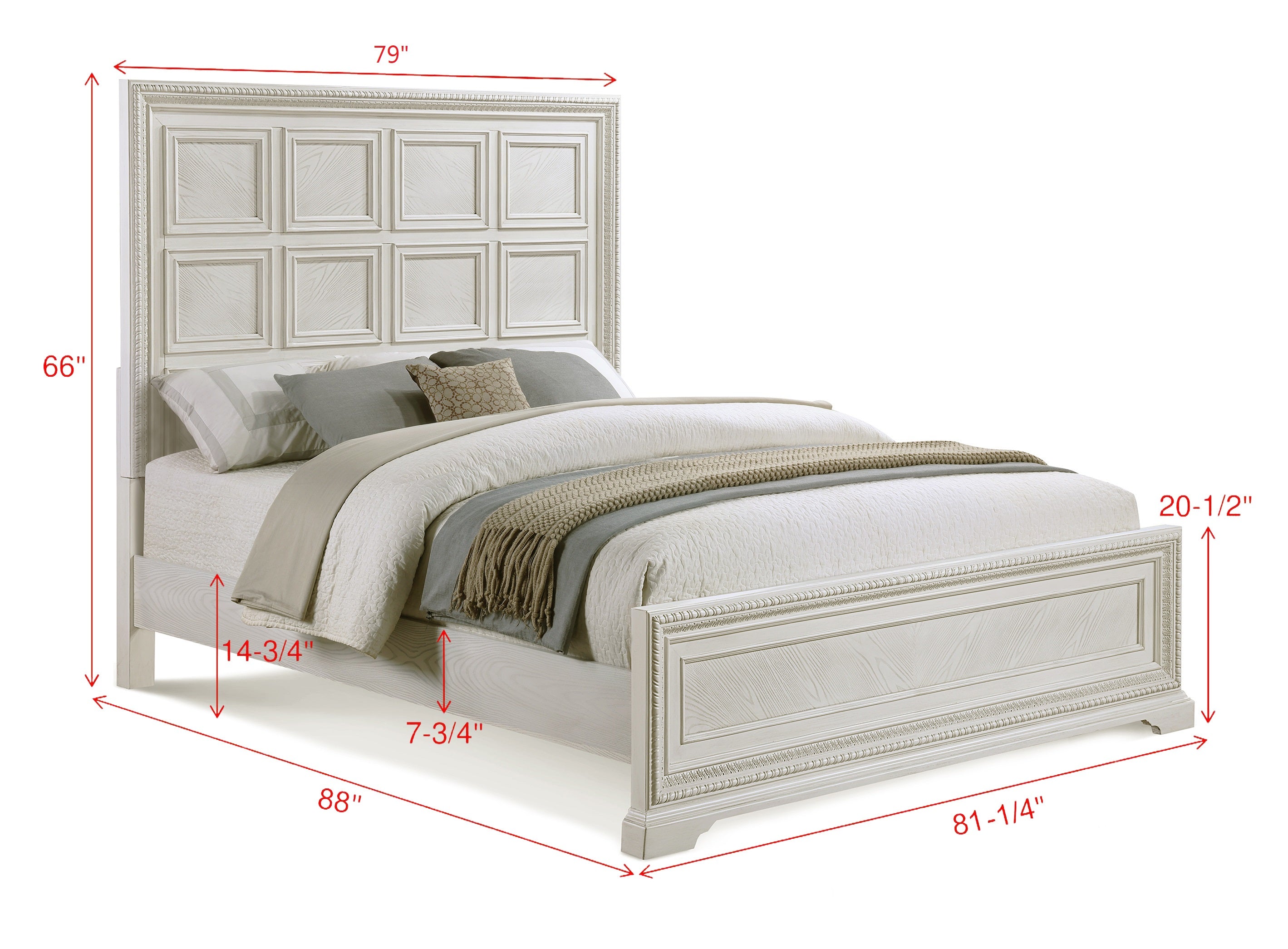Kelsea Antique White Grid Panel Wooden Bed