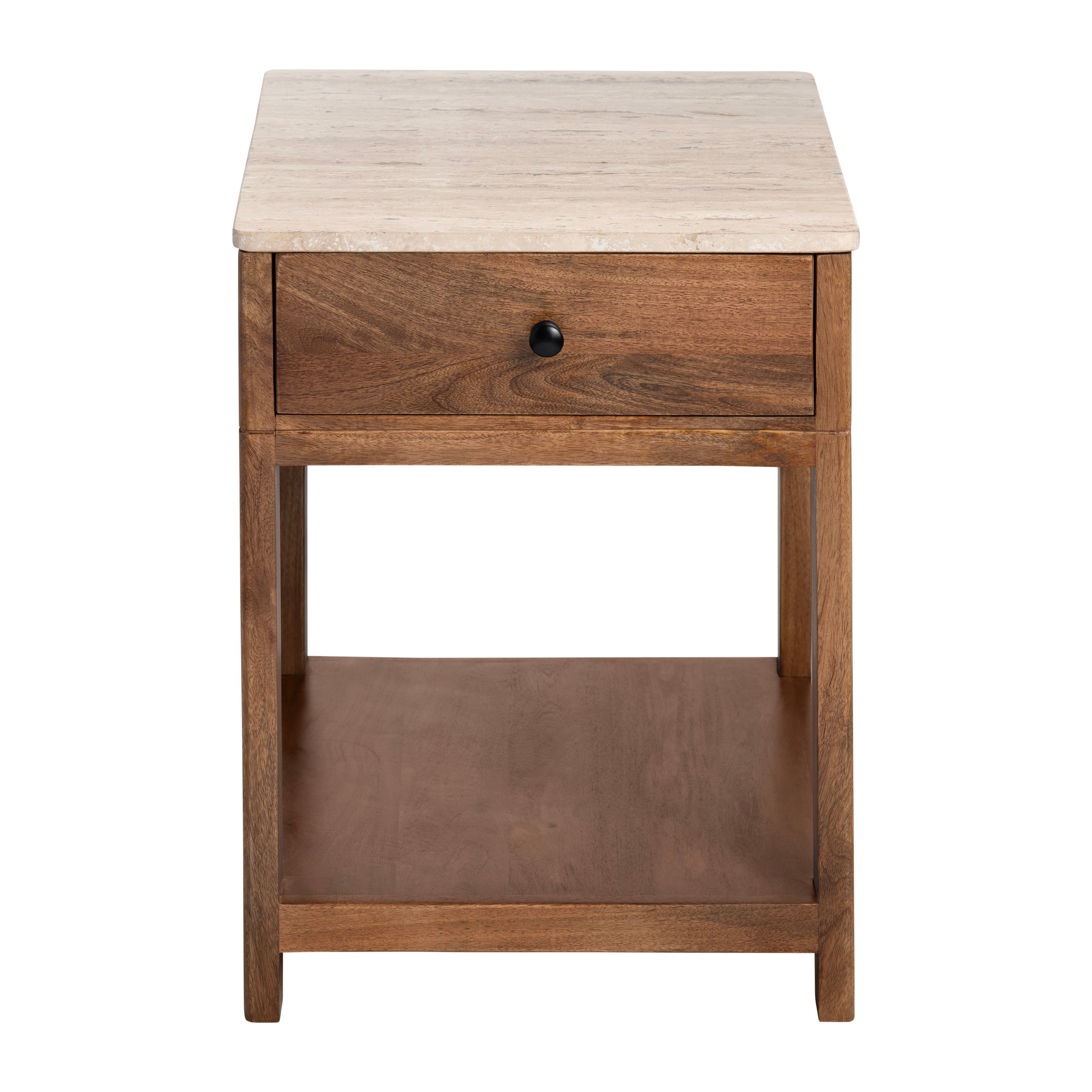 Rectangle Brown Travertine Accent End Table