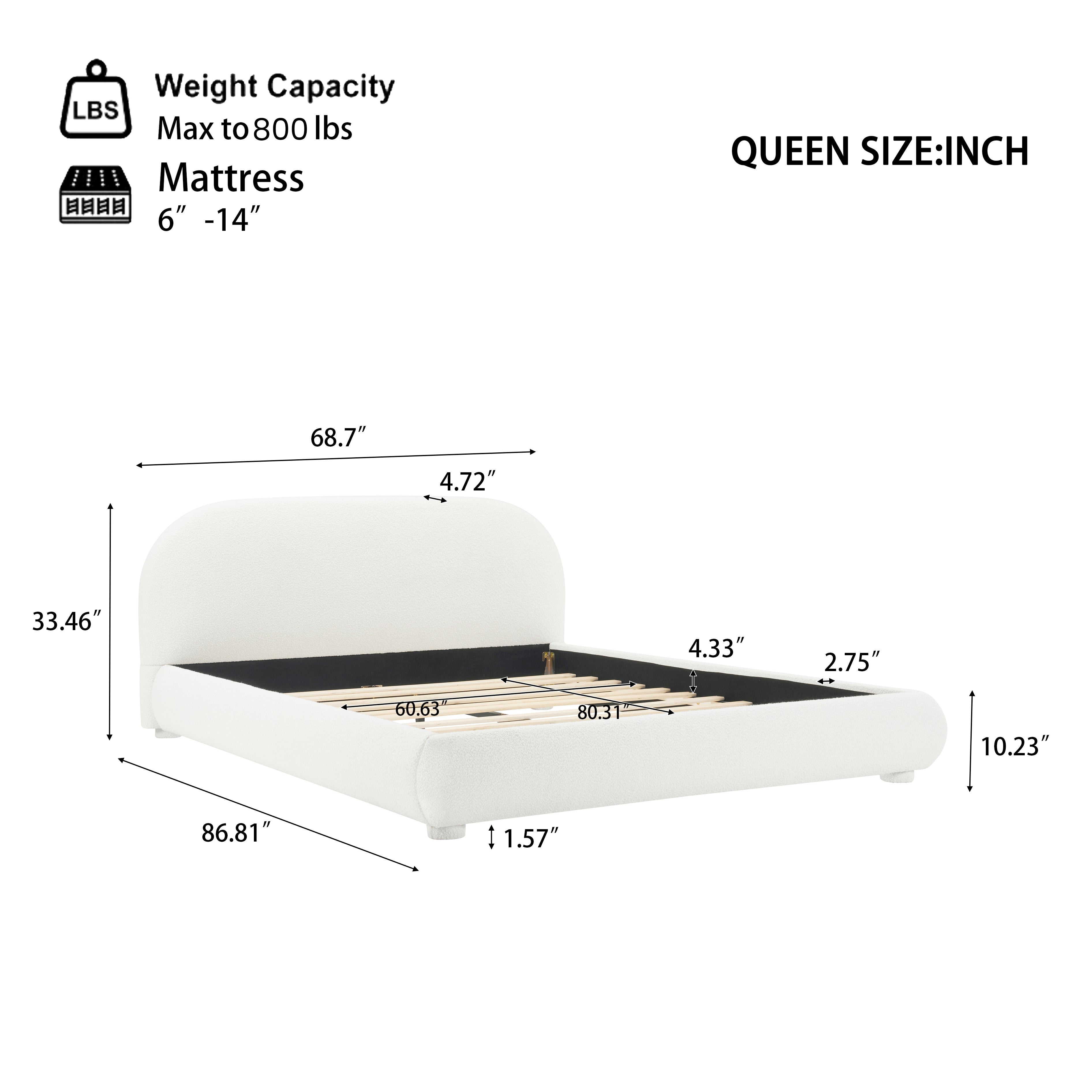 Modern Bed Frame with Upholstered Curved Headboard
