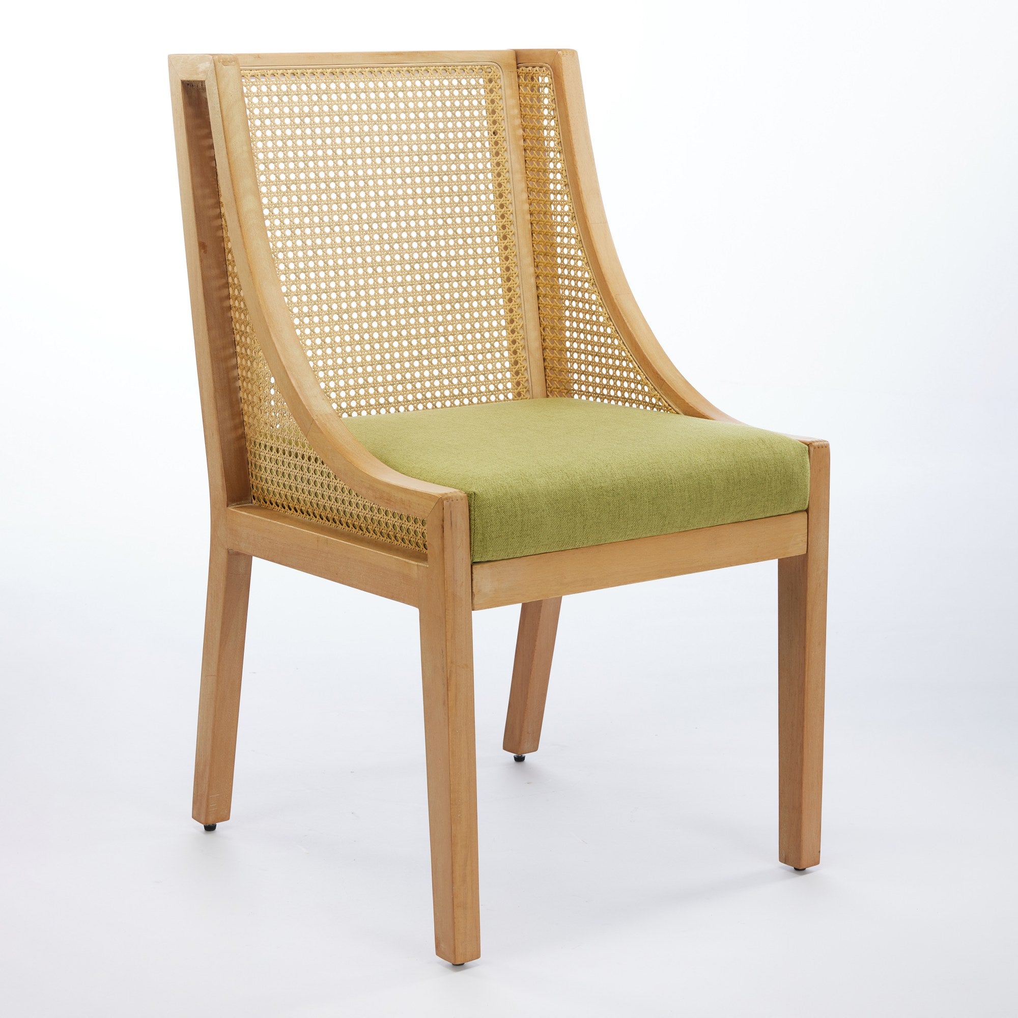 Linen Upholstered Rattan Dining Chair with Decorative Armrests