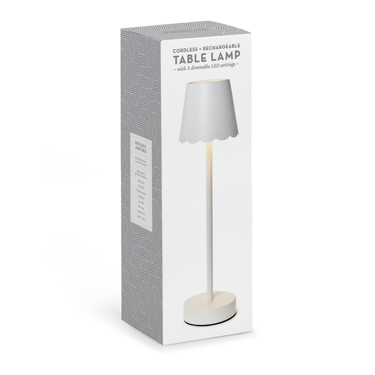 White LED Portable Cordless Table Lamp with Scalloped Edge Shade in Gift Box