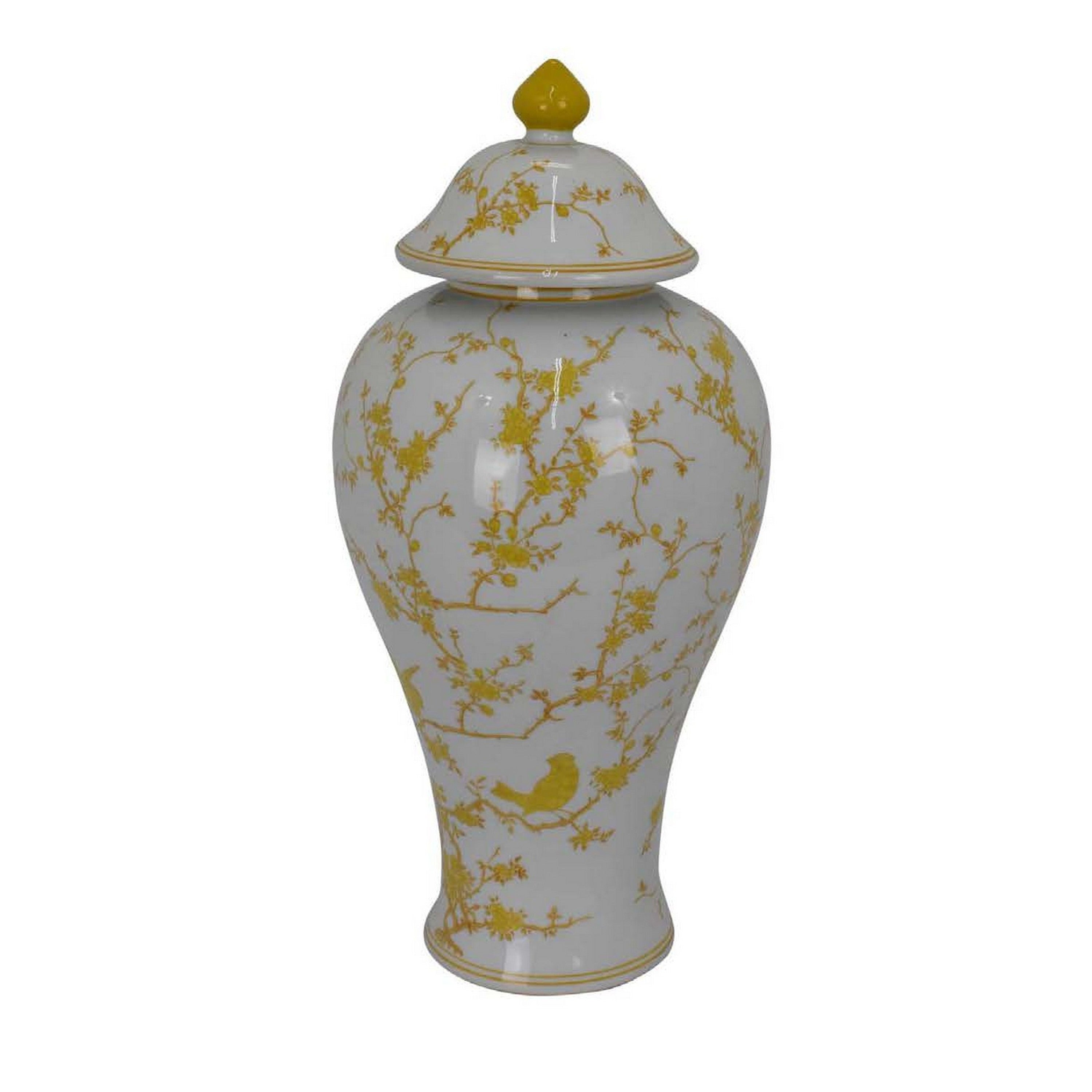 Chris Yellow Chinoiserie Lidded Ceramic Ginger Jar