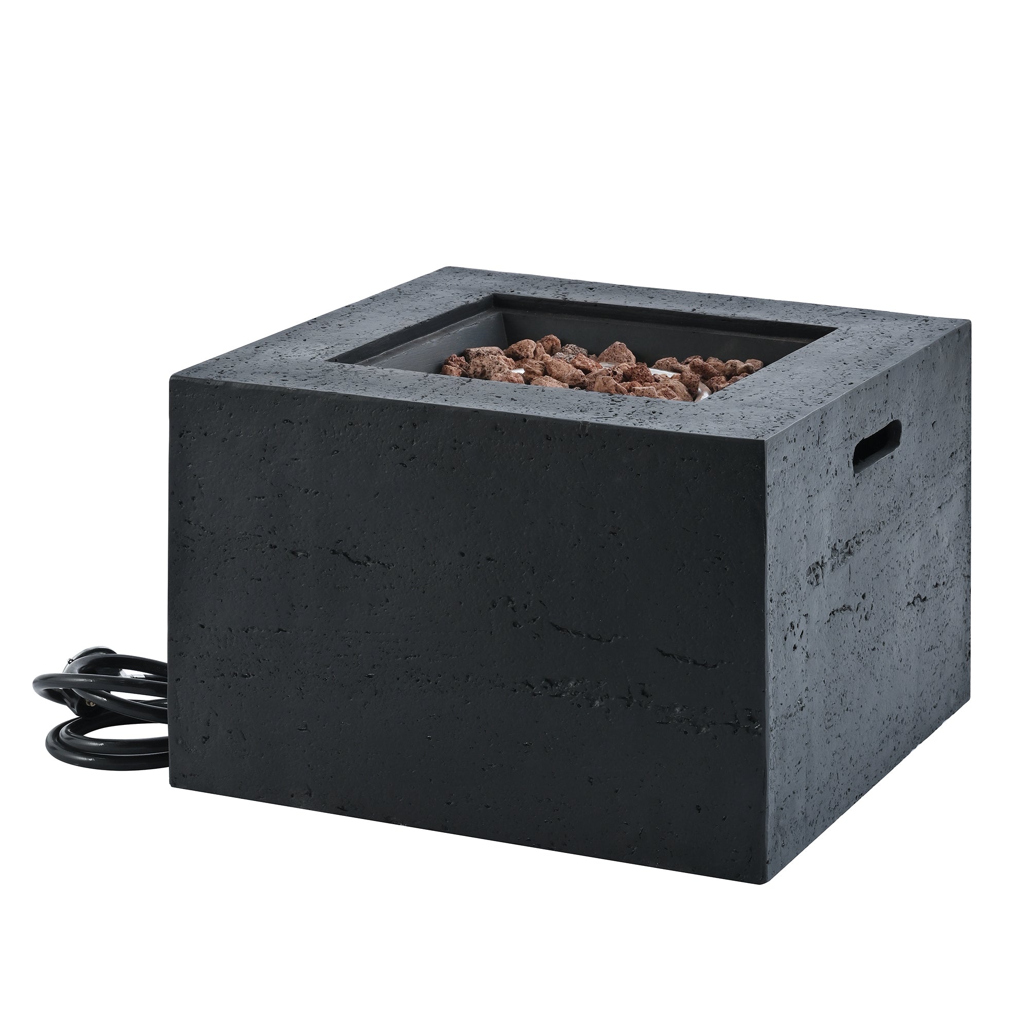 Outdoor Square Fire Pit with Steel Burner, Lava Rocks and Cover