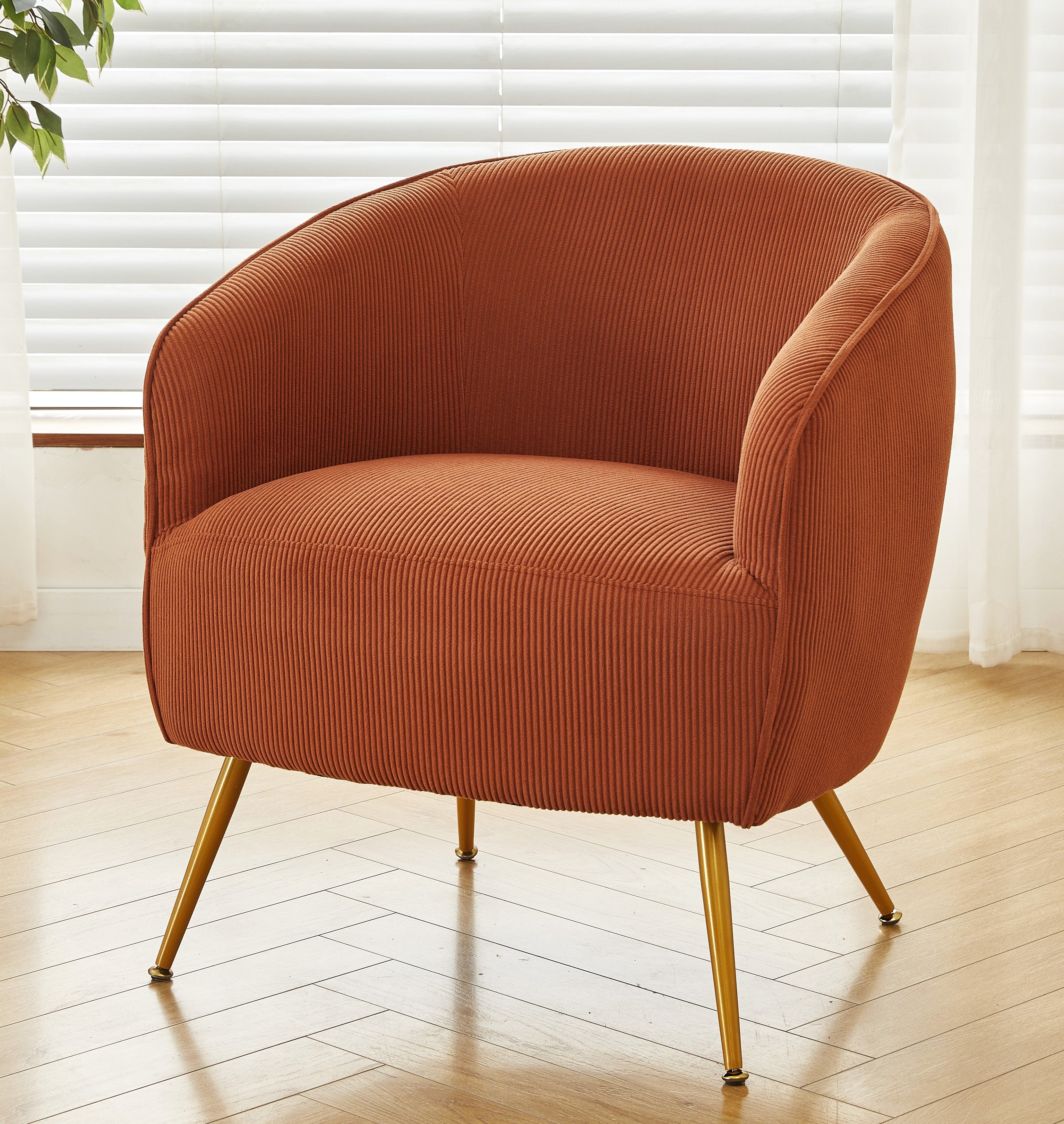 Corduroy Accent Chair with Gold Metal Legs