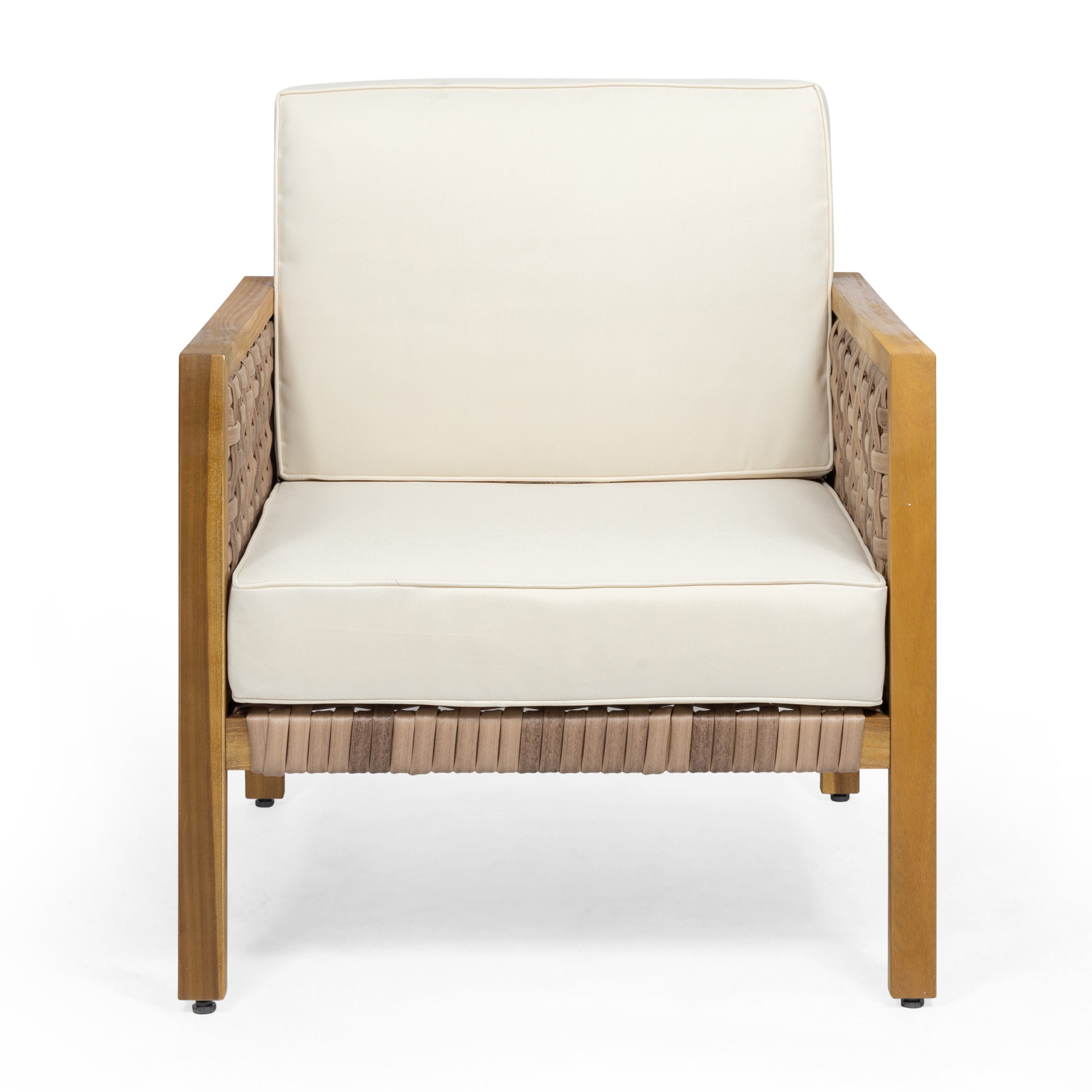 Maycen Outdoor Acacia Wood Club Chair with Wicker Accents