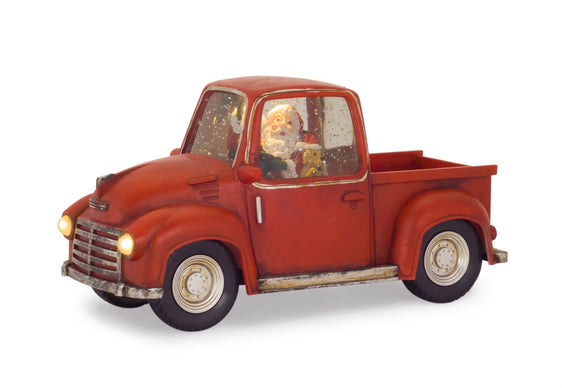 Led Snow Globe Truck with Santa 11.25"l - Red