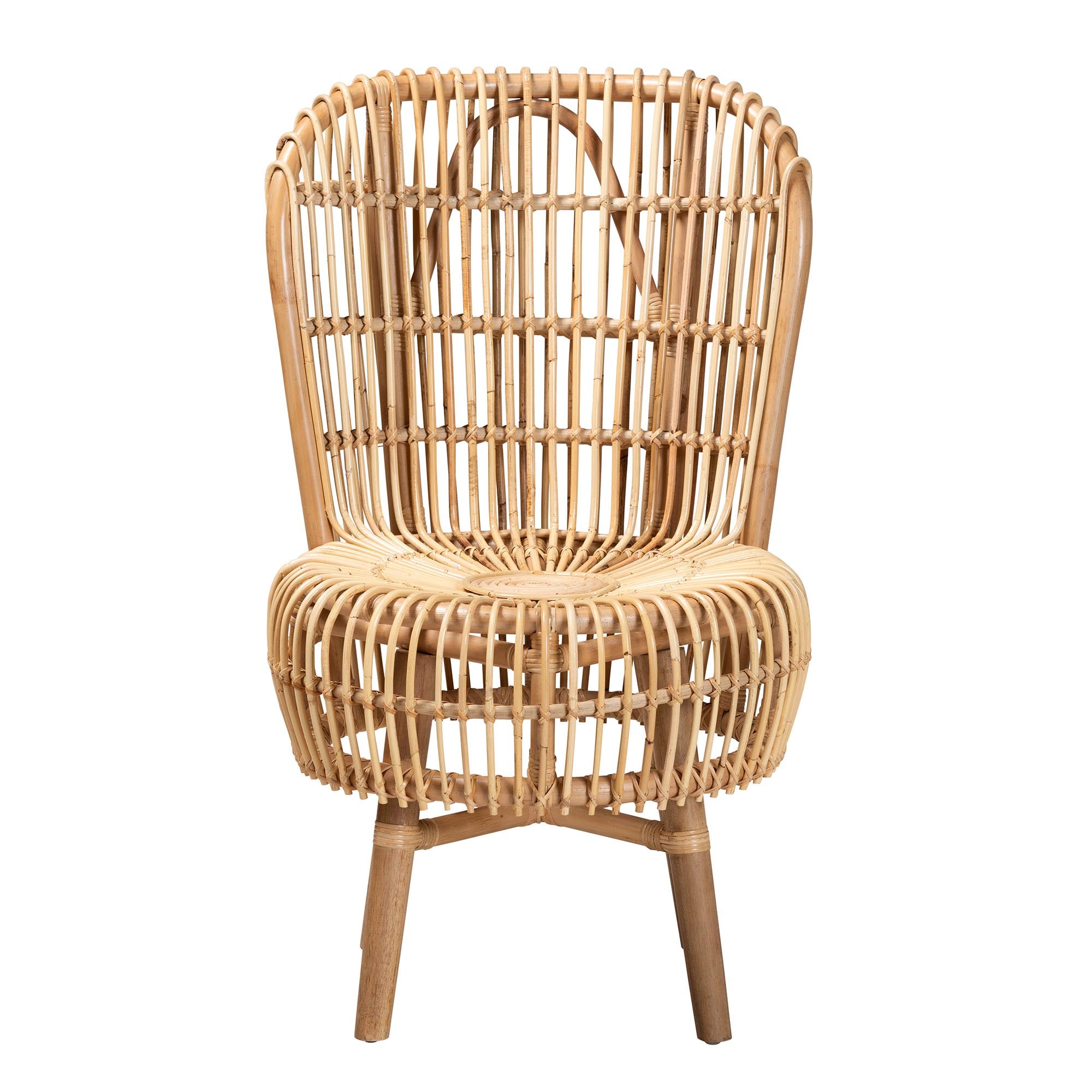 Modern Bohemian Natural Rattan Tall Lounge Chair