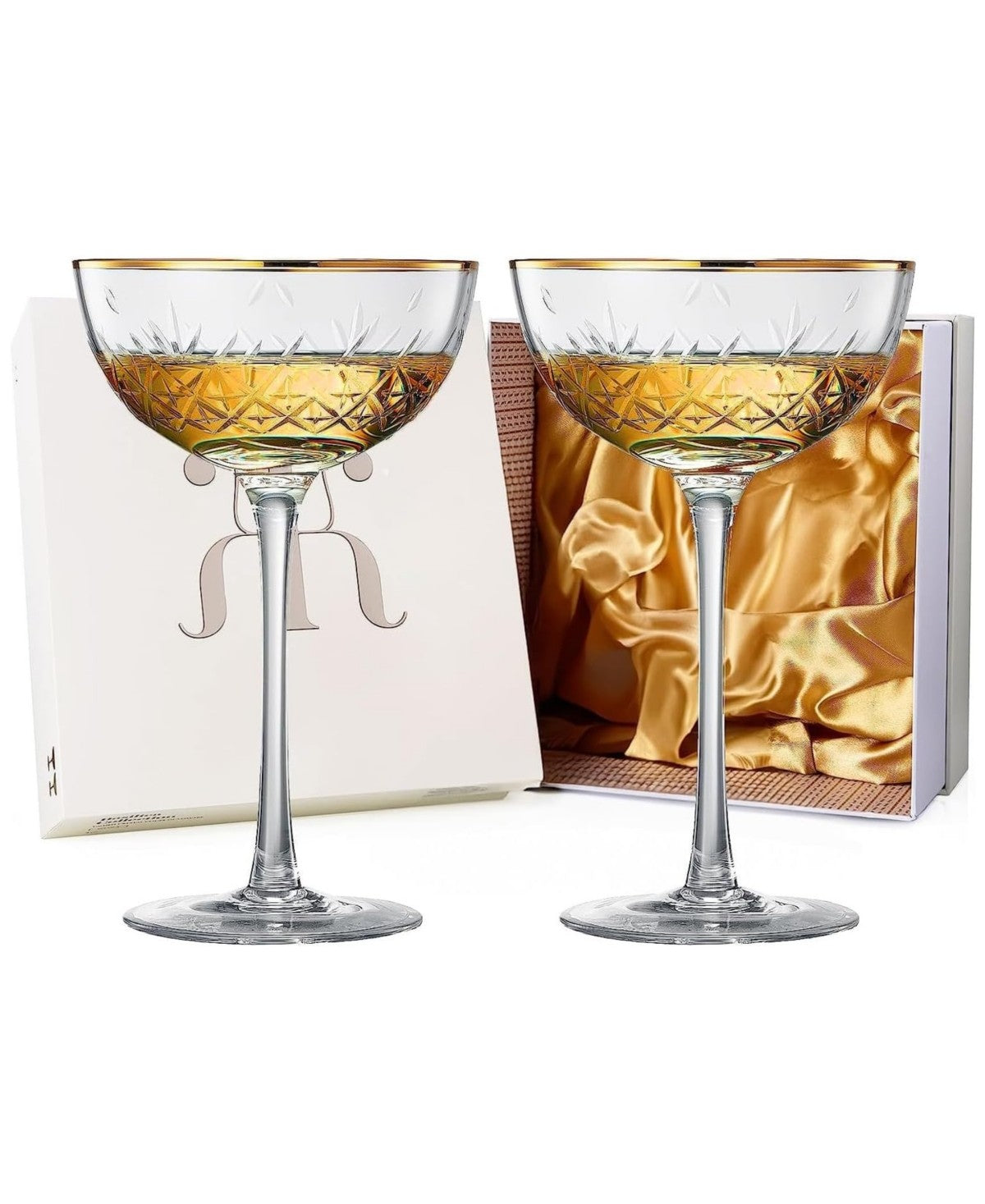 Clear Vintage Art Deco Coupes Set of 2