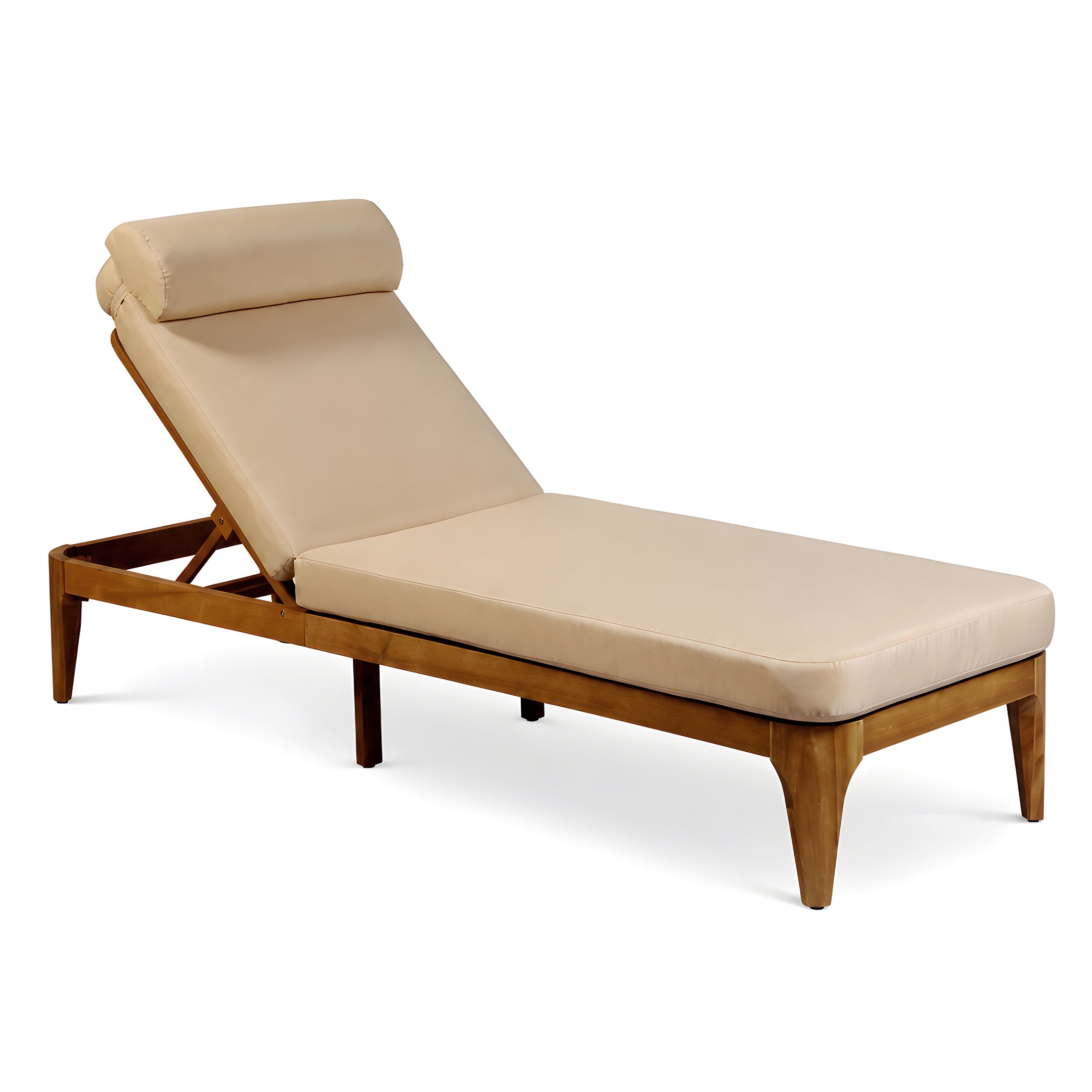 TOPMAX Acacia Wood Chaise Lounge, Outdoor Sun Lounge Chair, Patio Recliner with Adjustable Backrest and Head Pillow for Poolside, Backyard, Garden, Indoor&Outdoor, Coffee Brown