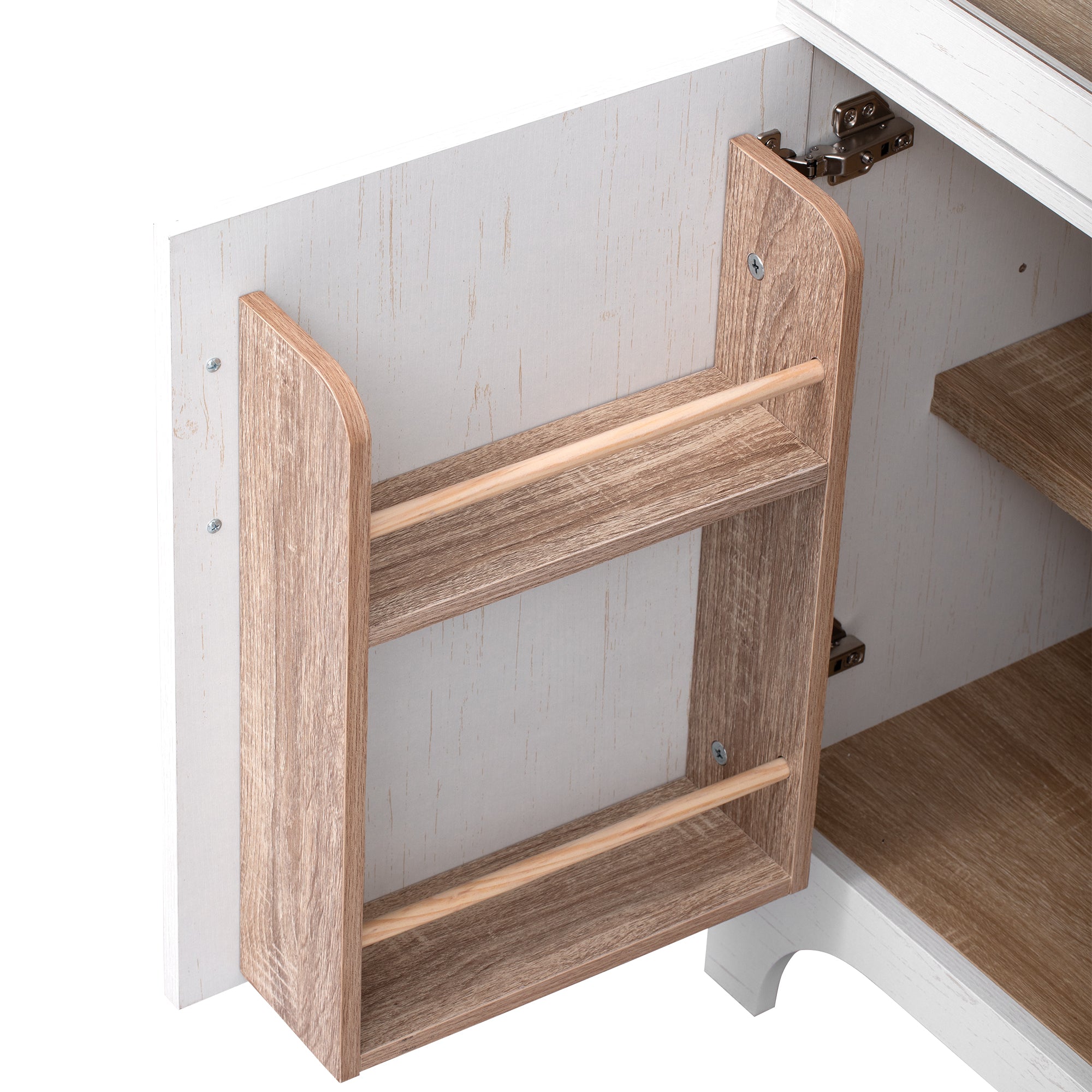 Farmhouse Kitchen Storage Cabinet with Open & Adjustable Shelves