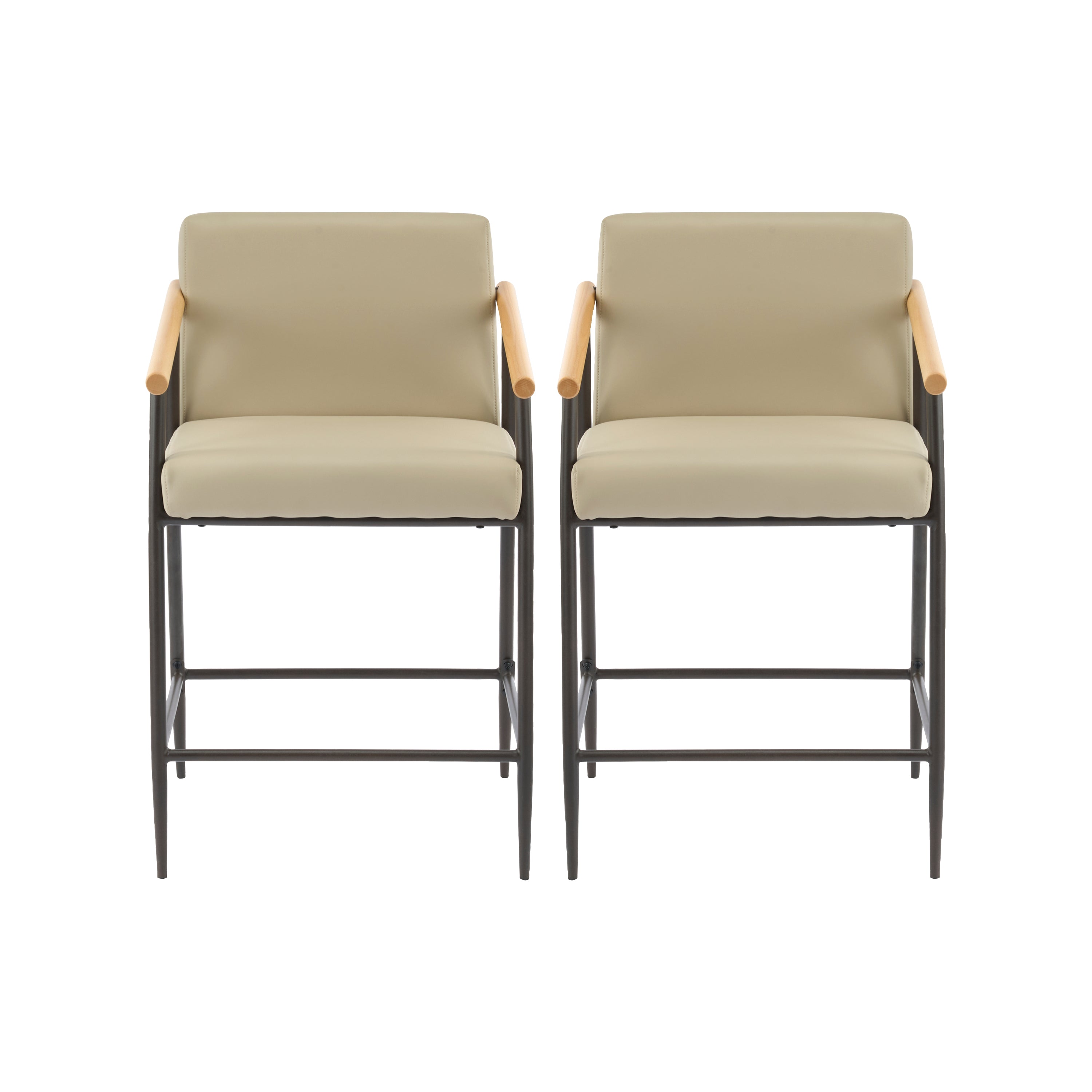 Kentwood Square Back Upholstered Counter Stool with Iron Frame, Set of 2