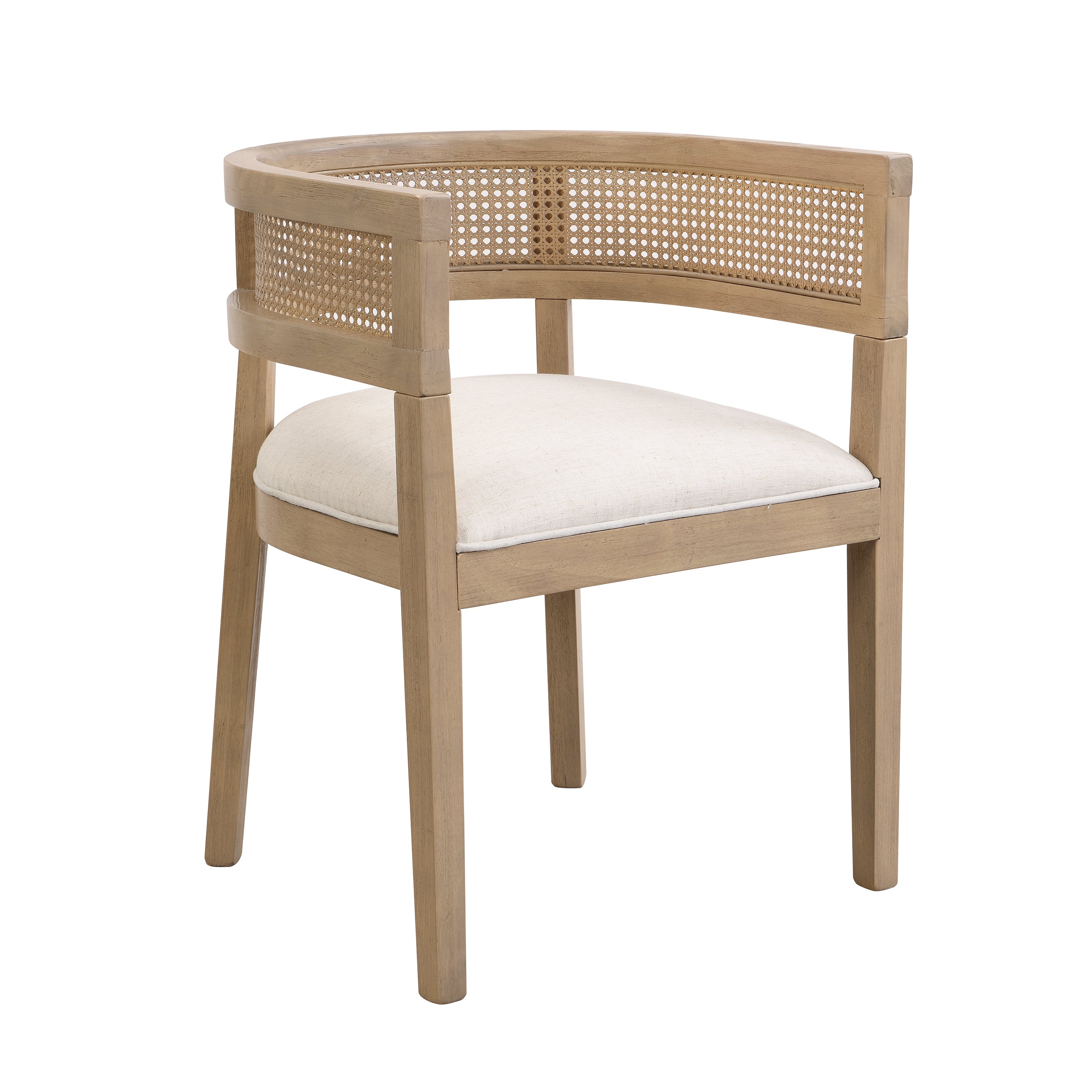 Asbury 7-Piece Mid-Century Modern Wood Upholstered Dining Set with Rattan U-Back Chairs