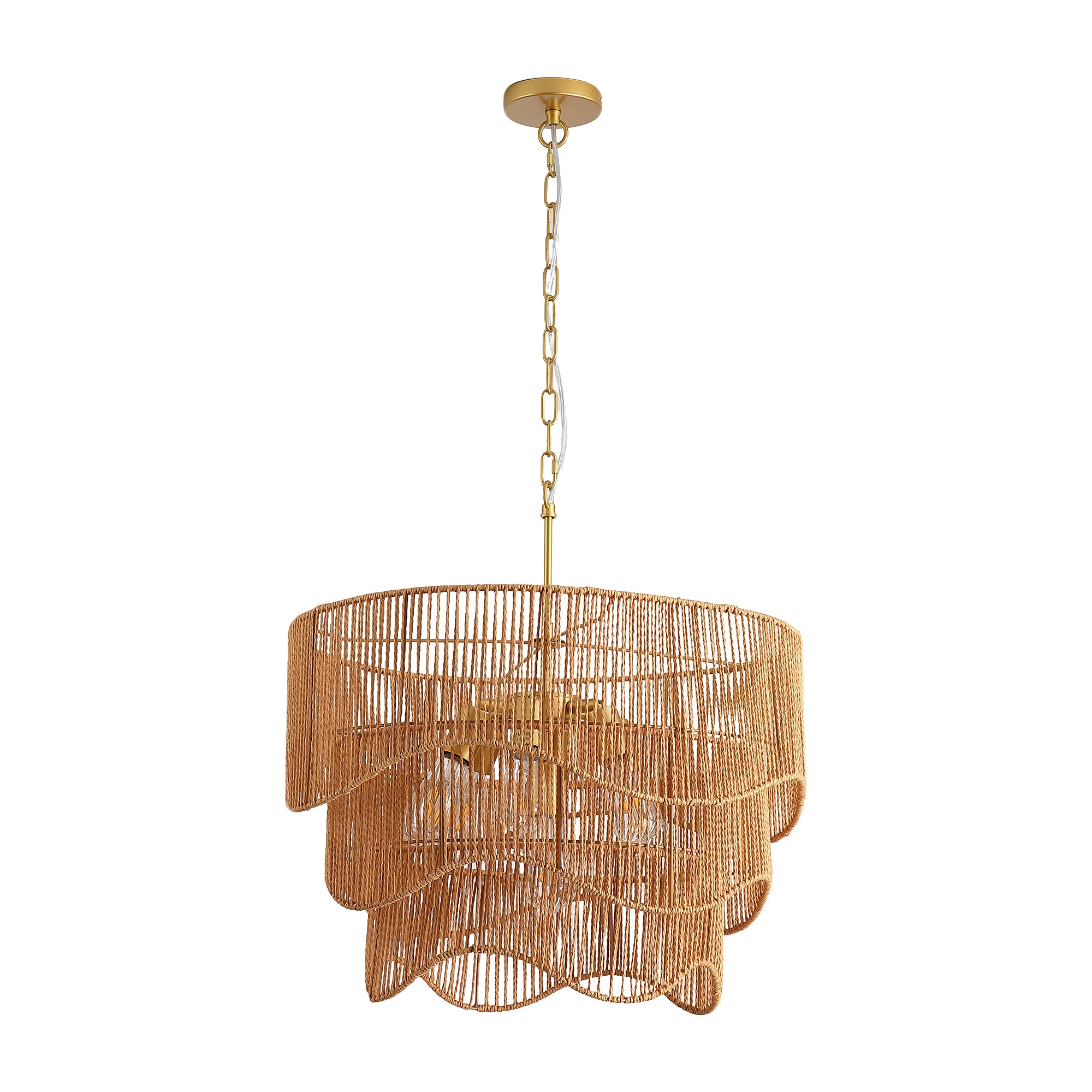 Handwoven Rattan Boho Wave Pendant Chandelier with 7-Lights