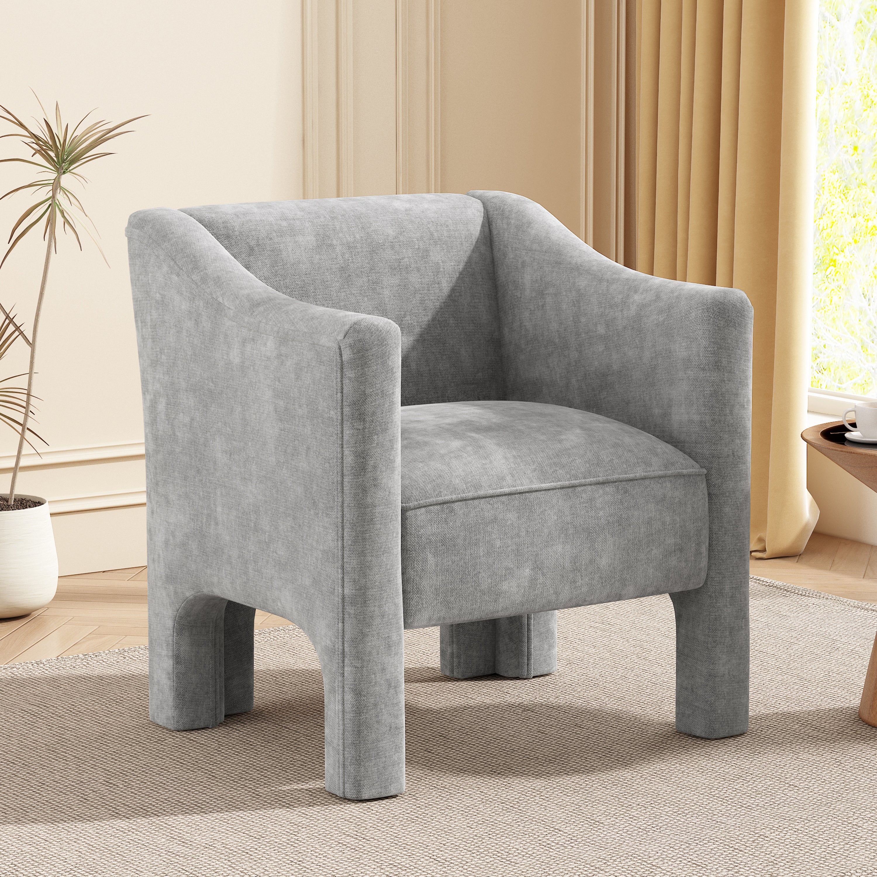 Modern Chenille Barrel Accent Chair with Enclosed Arms