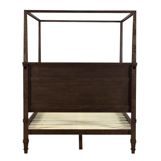 Queen Size Canopy Bed with Fluted Design and Wood Frame