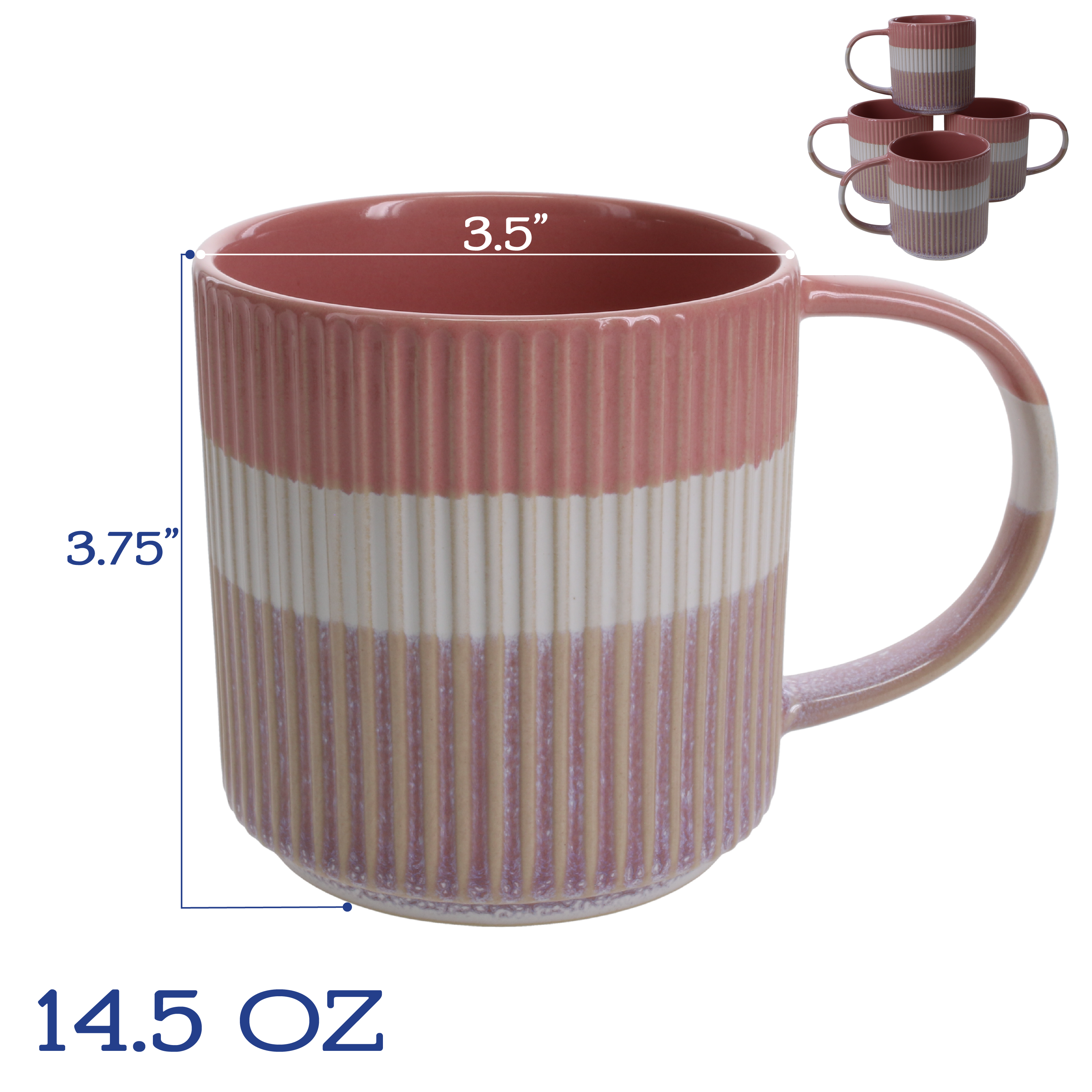 Tri-Color Mugs, Set of 4