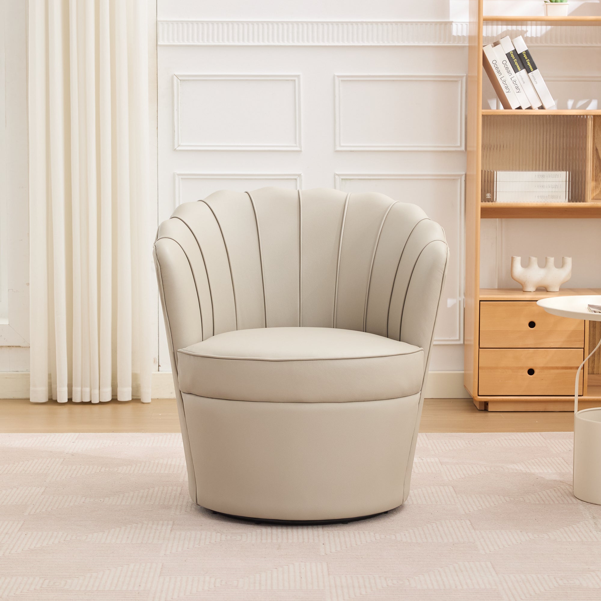 Genuine Top-Grain Leather Swivel Wing-Back Accent Chair