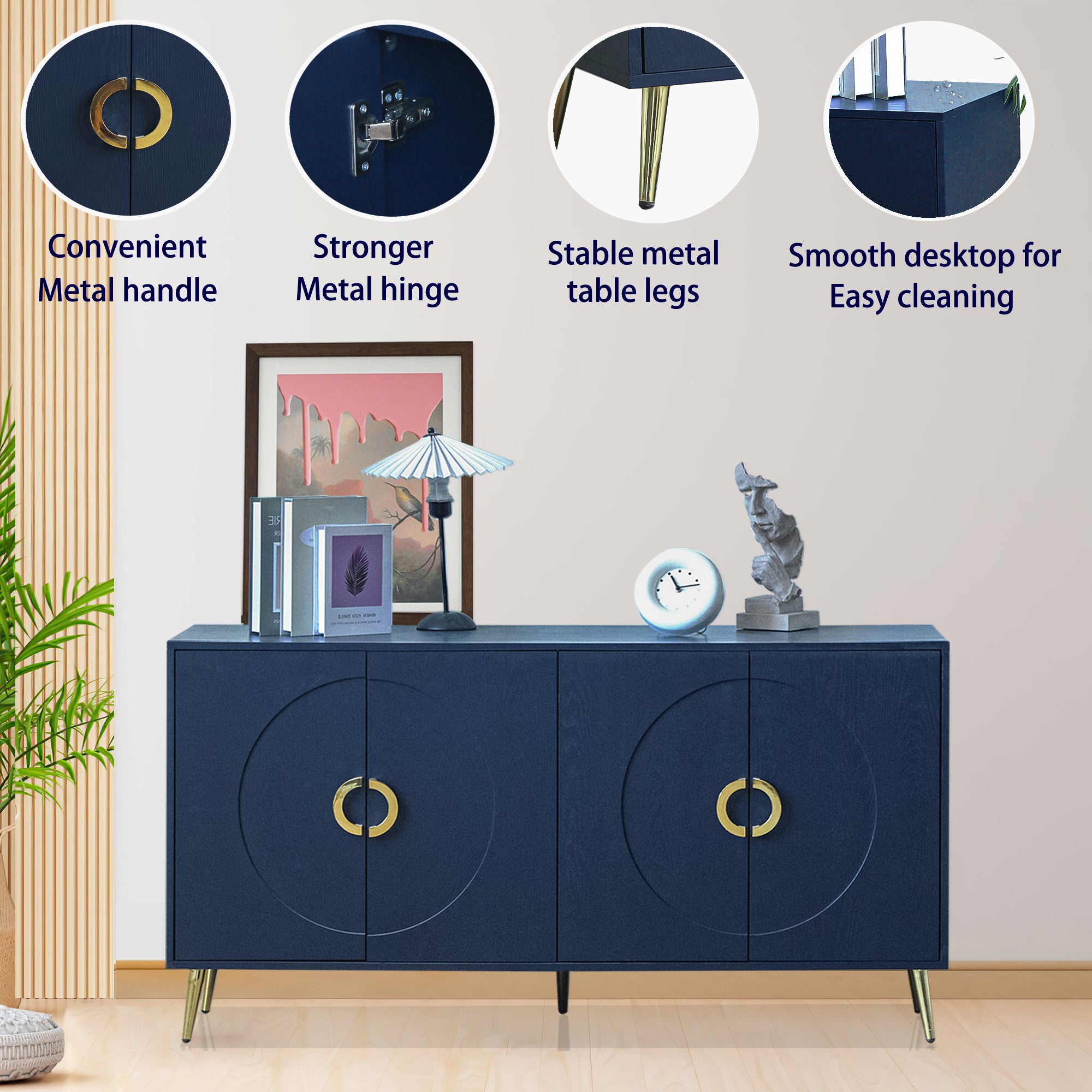 Modern Lacquered 4 Door Wooden Cabinet