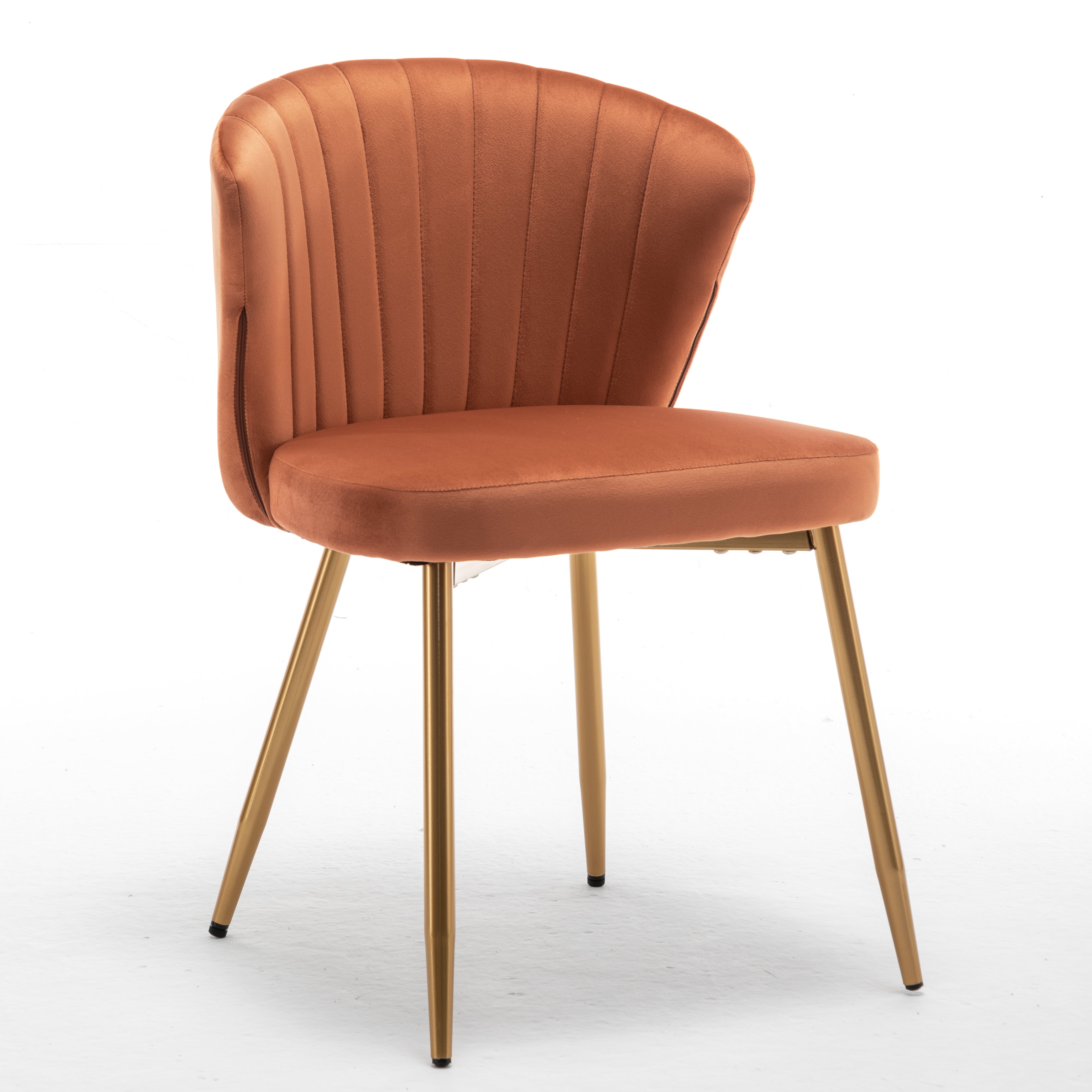 Modern Velvet Armless Accent Chair, Channel Tufted Dining Chair with Gold Metal Legs, Upholstered Side Chair for Living Room Bedroom Small Spaces