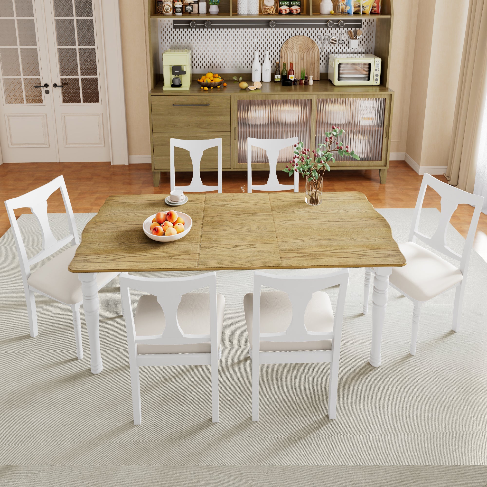 Rustic Farmhouse 7 Piece Dining Set with Turned Leg Extendable Dining Table