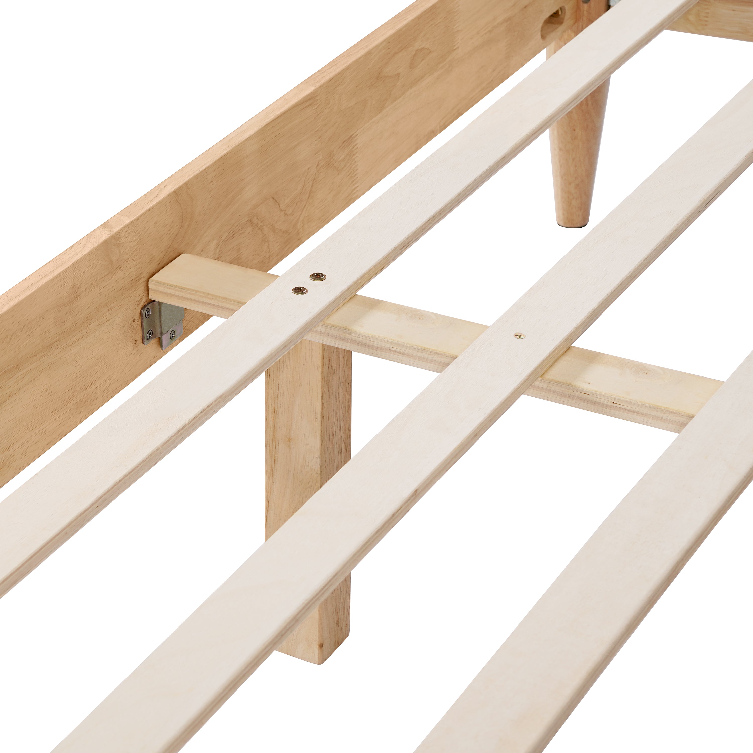 Solid Wood Bed Frame With Fleece Upholstered Headboard
