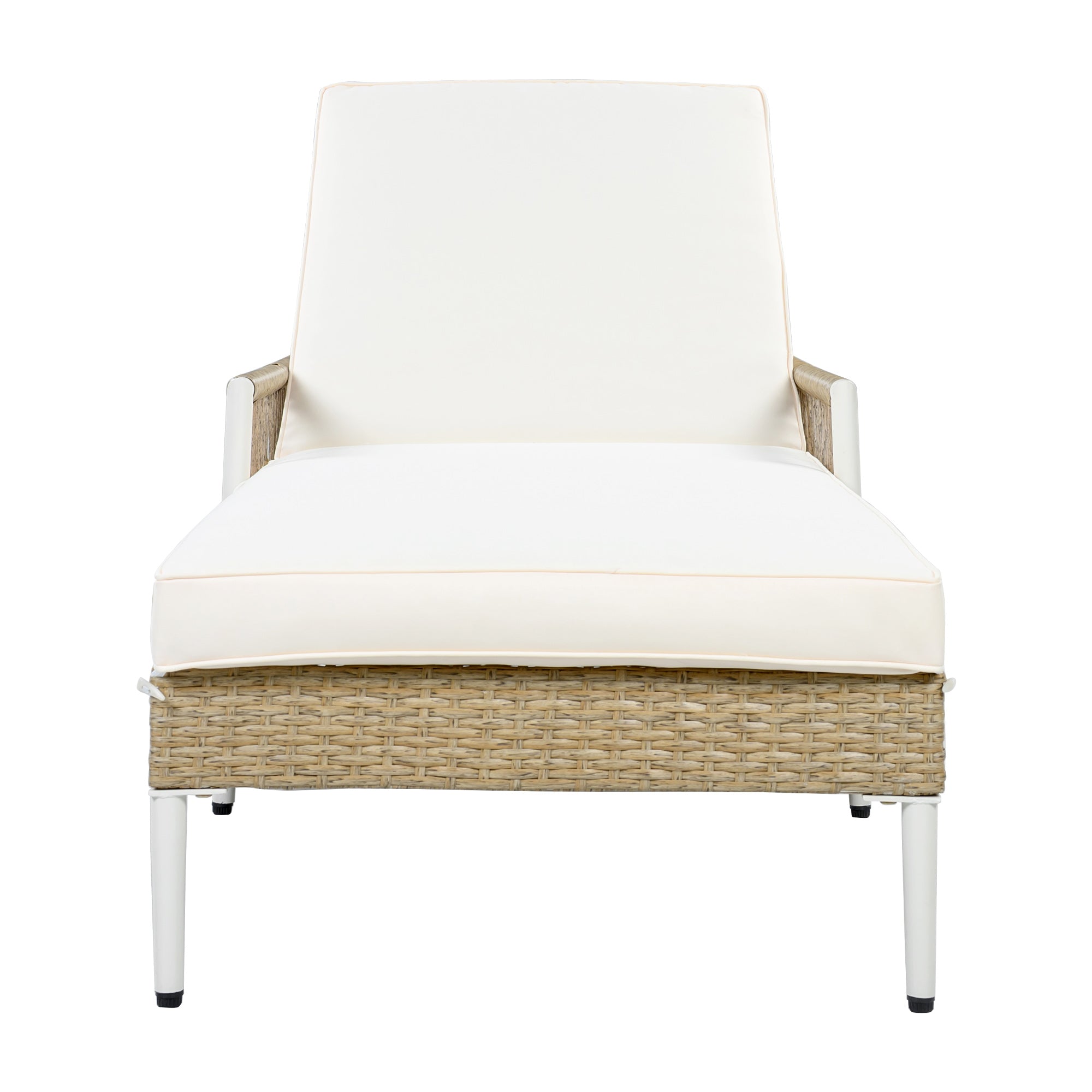 Outdoor All-Weather PE Rattan Chaise Lounge with 6 Gear Adjustable Recliner, Arms and Cushion