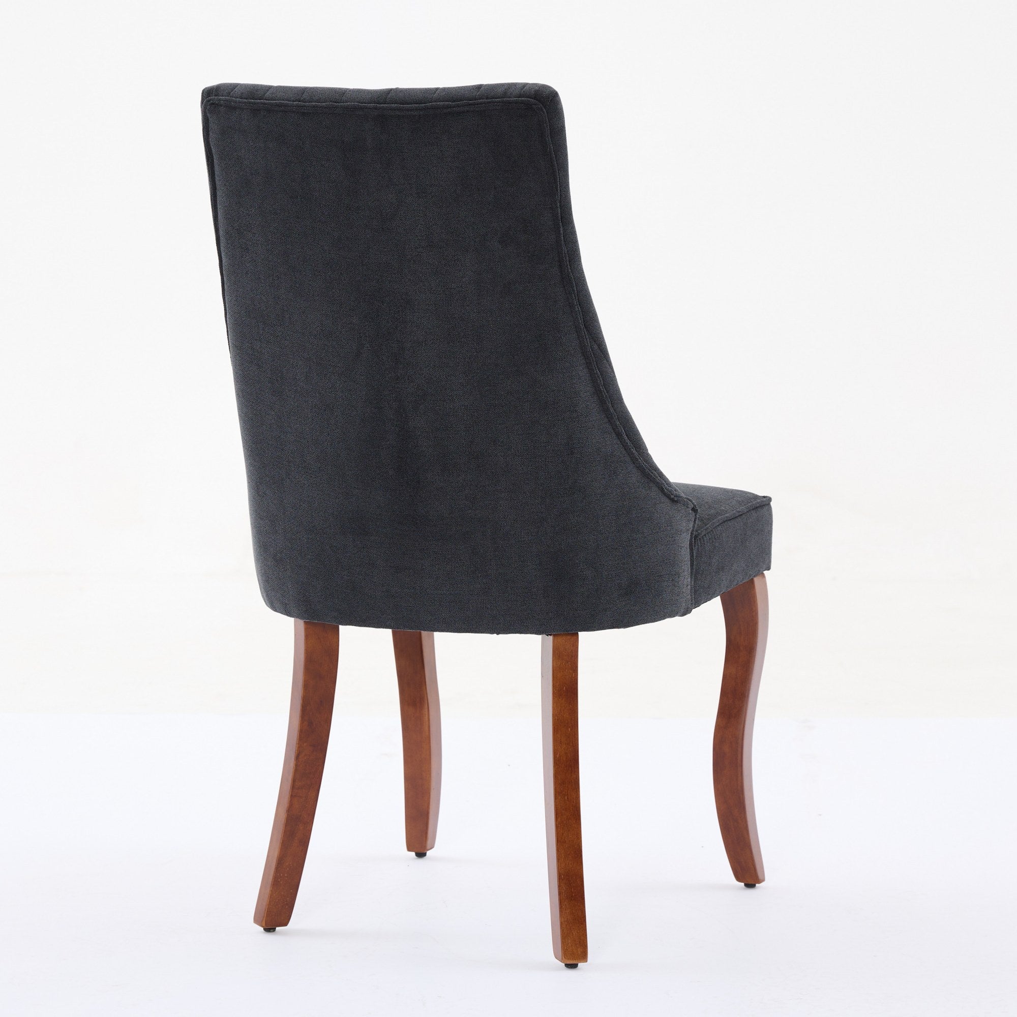Rayon Cloth Flocking Linen Dining Chairs Channel Kitchen Dinner Chair Comfy Fabric Upholstered Accent Chair for Dining Room with Curved Solid Wood Legs,Set of 2 (Black), SW1847BK