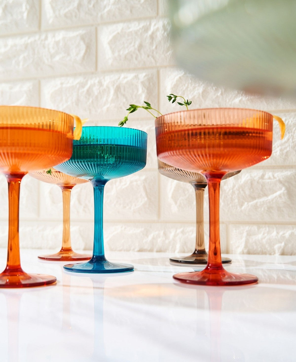 Muted Multicolor Ribbed Acrylic Shatterproof Glasses Set of 6