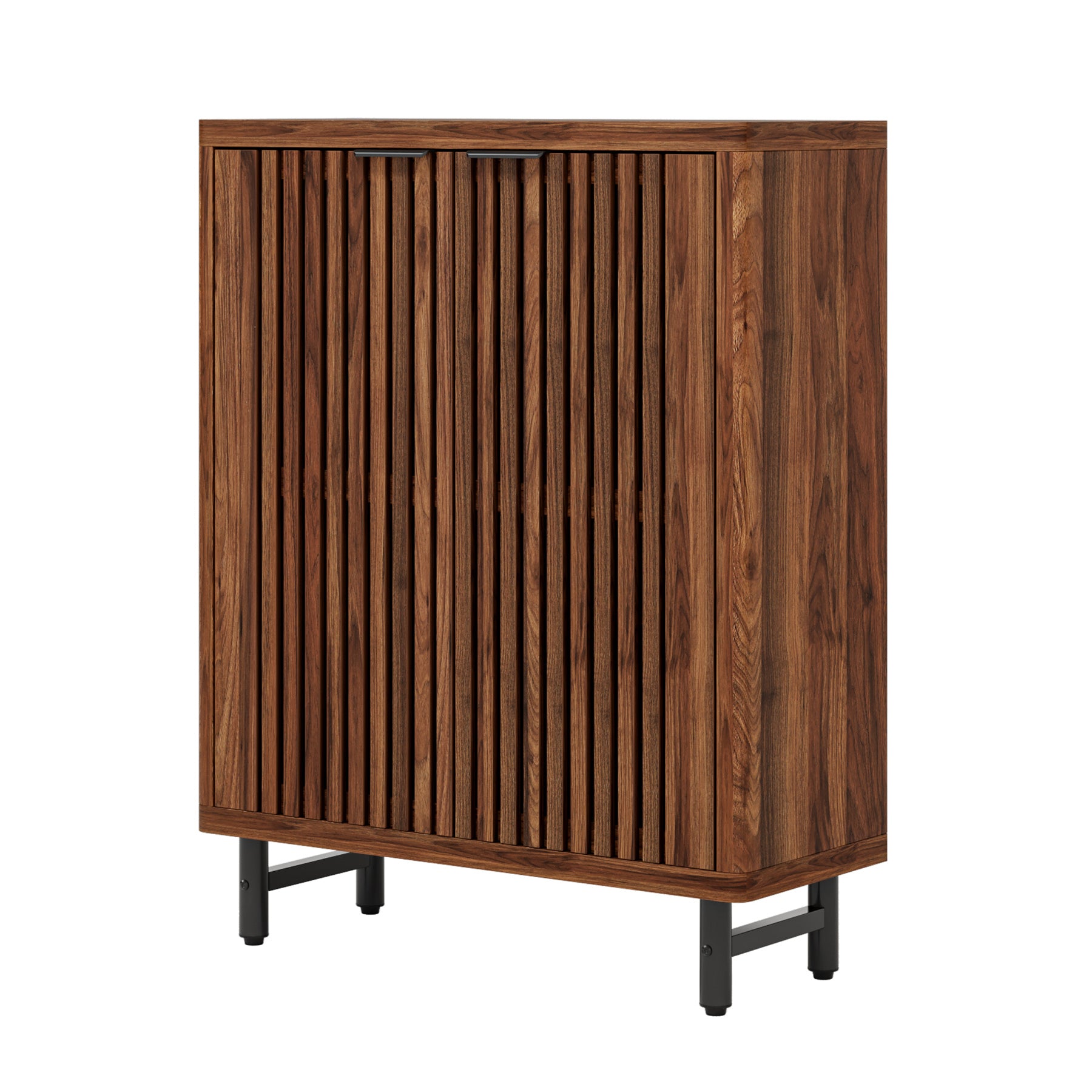 Modern Black Wooden 6-Tier Shoe Cabinet with Louvered Doors