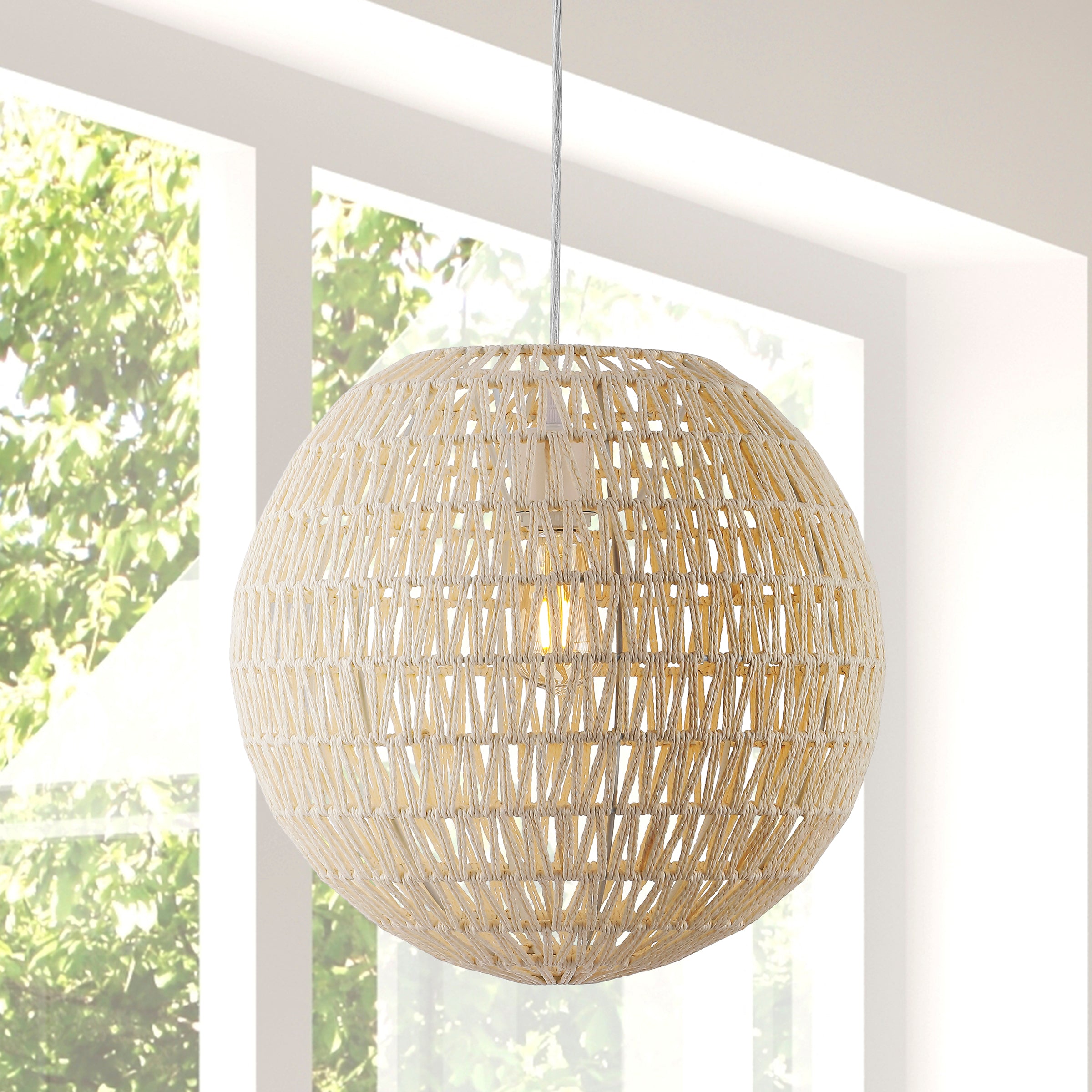 Luna 1-Light Bohemian Modern Woven Rattan/Iron LED Pendant