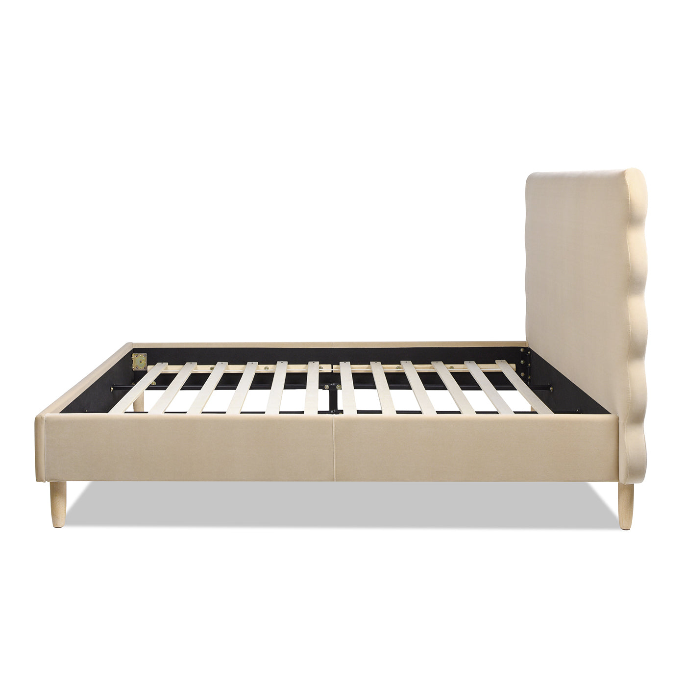 Essencee Upholstered Platform Bed with Wavy Headboard and Wood Legs