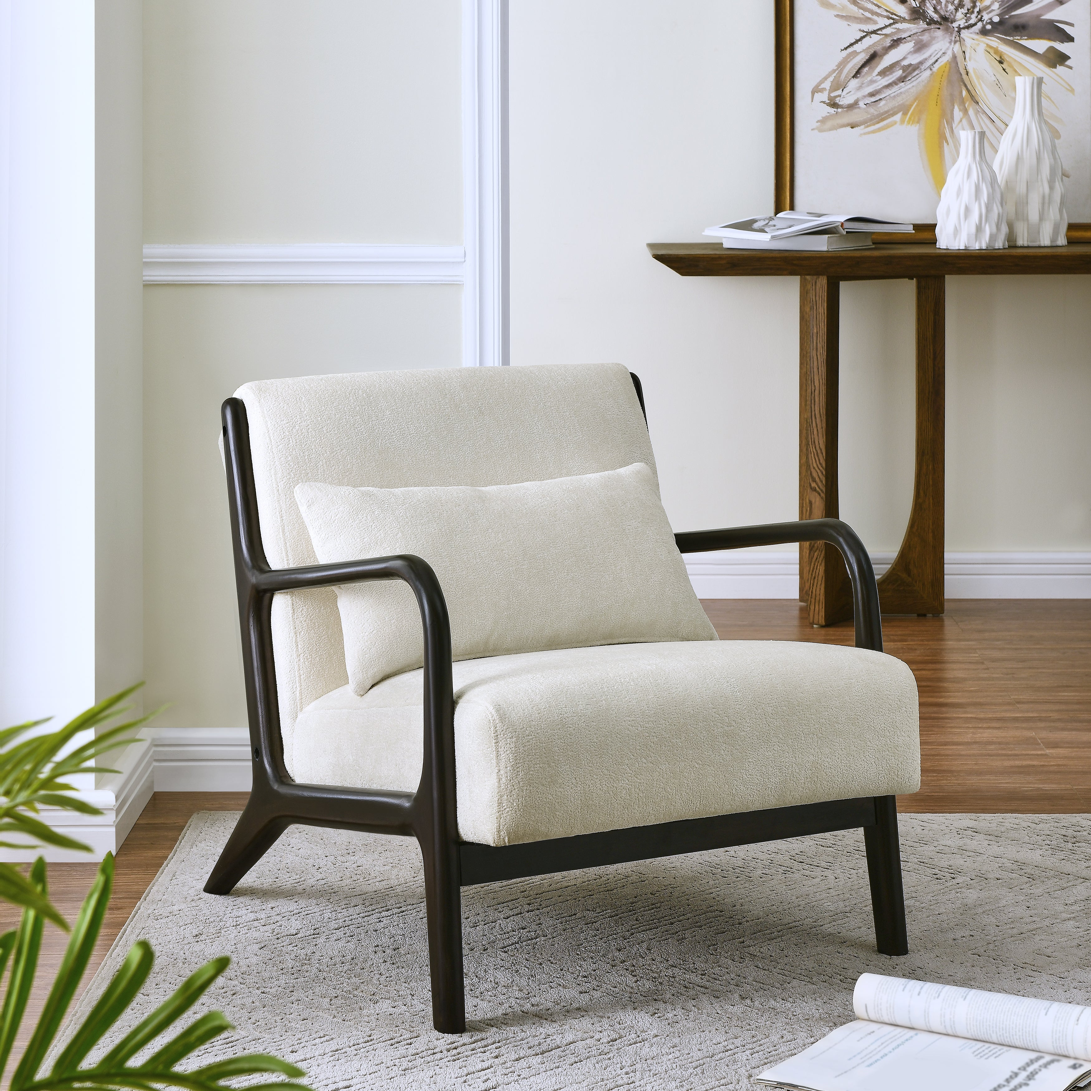 Eterna Mid-Century Modern Style Accent Chair with Removable Lumbar Pillow