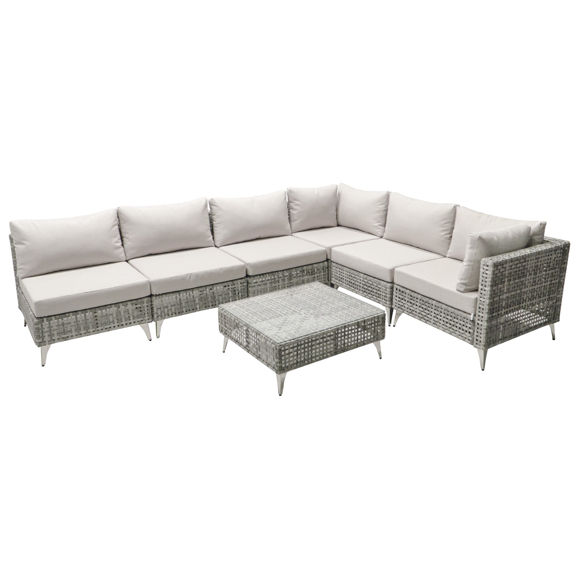 7-Piece Outdoor Wicker Sectional Sofa with Water Resistant Cushions and Coffee Table