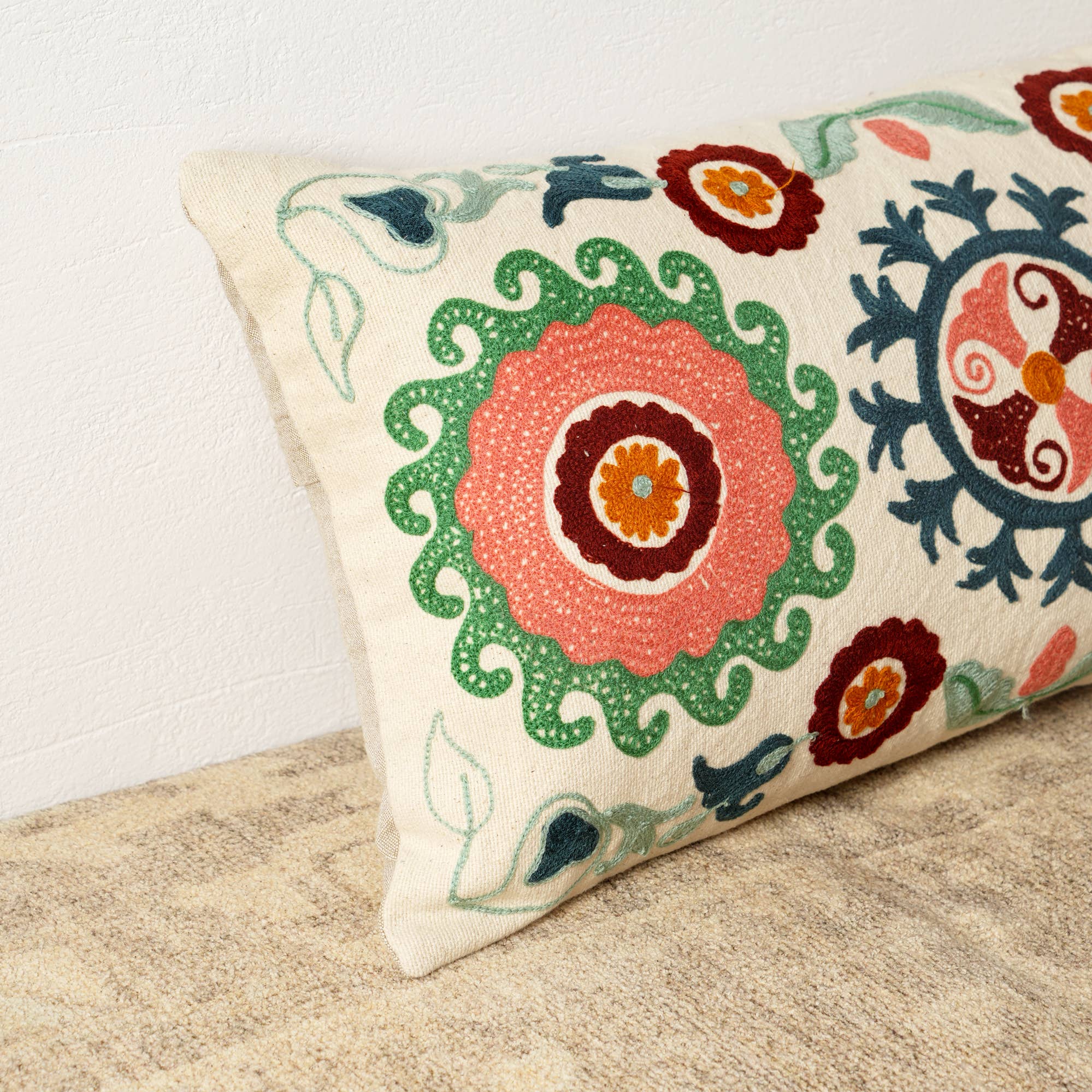 100% Cotton Embroidered Lumbar Cushion/Pillow