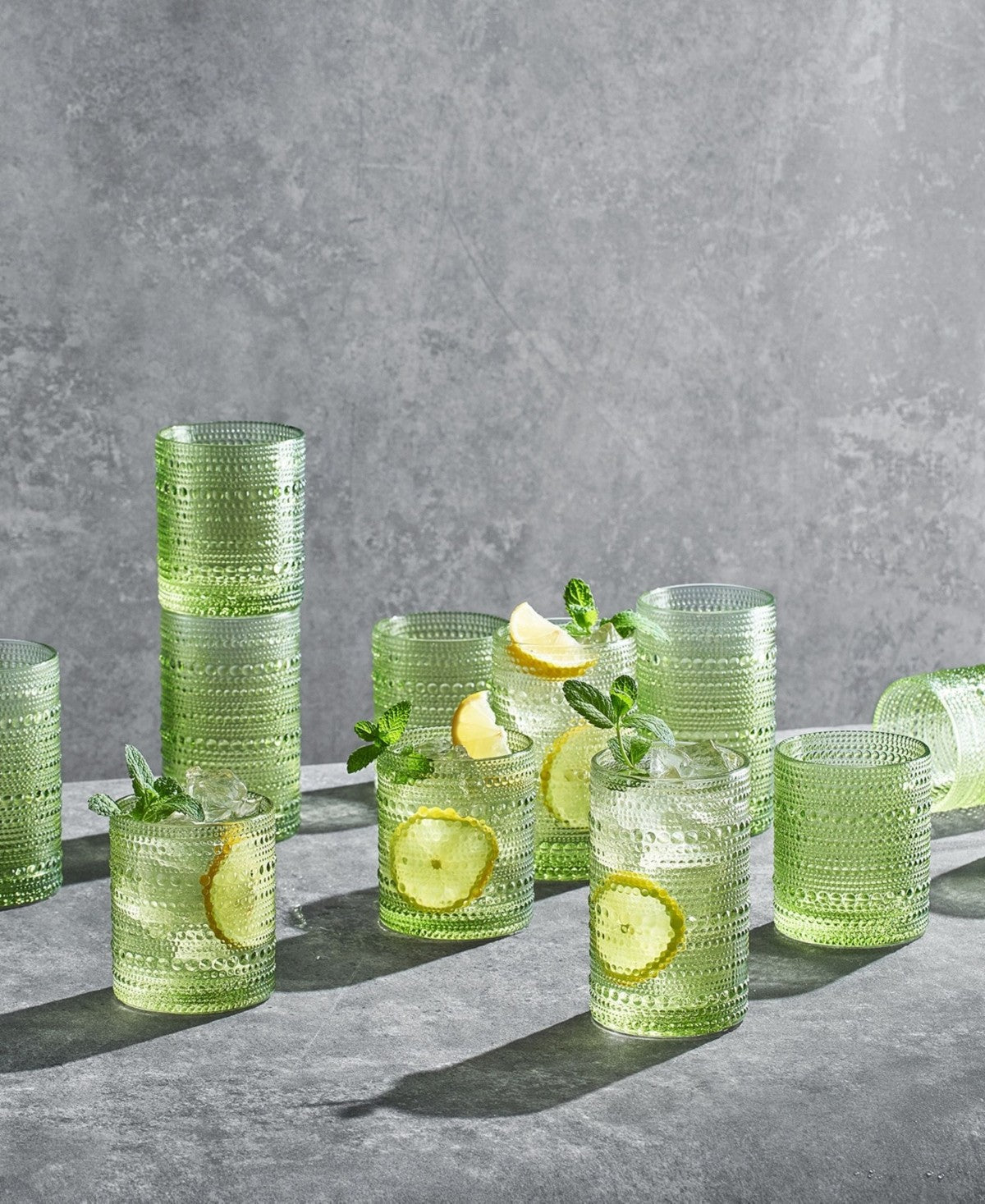 Green Hobnail Acrylic Reusable Glasses Set of 6