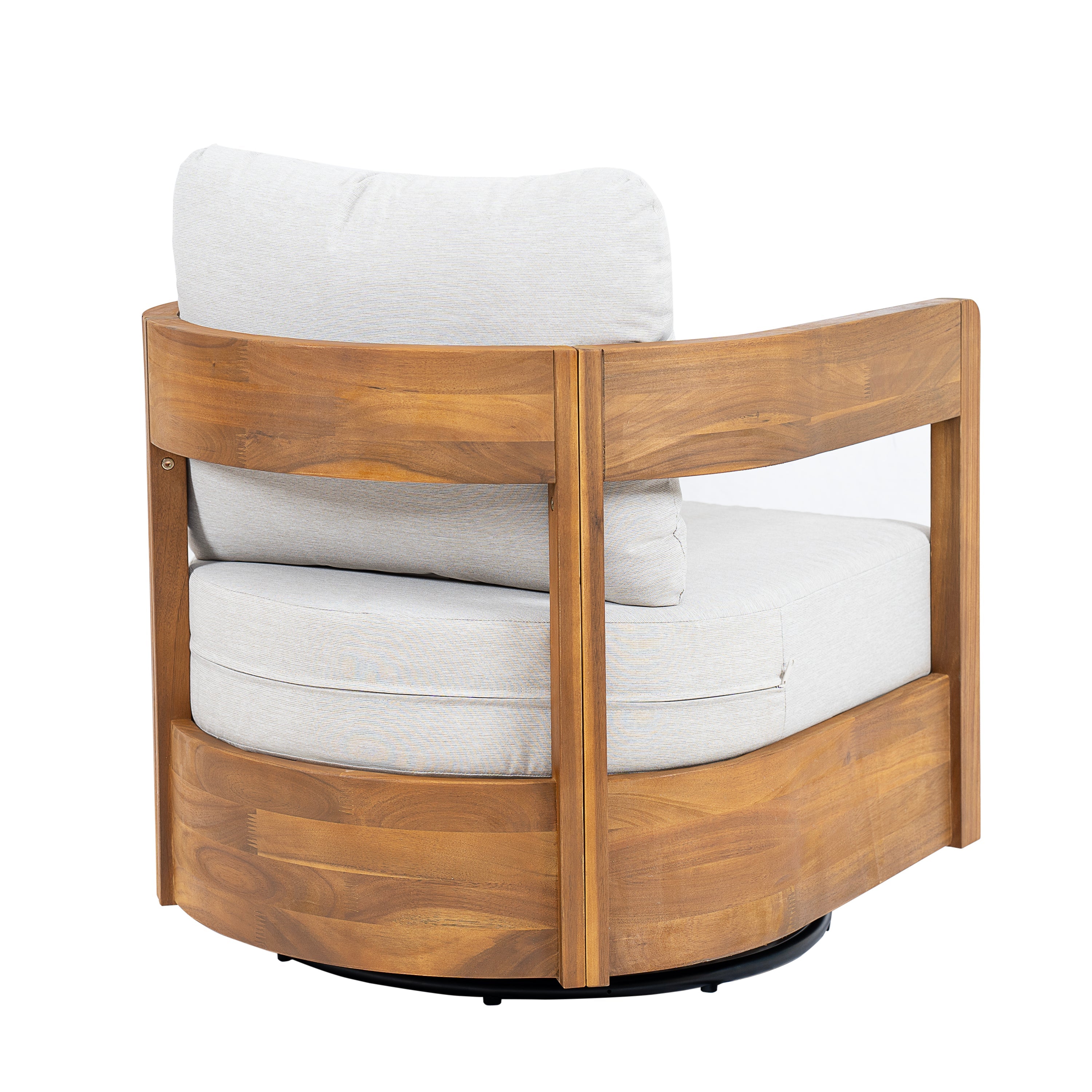 Telluride Outdoor Wood Swivel Club Chair with Beige Cushion