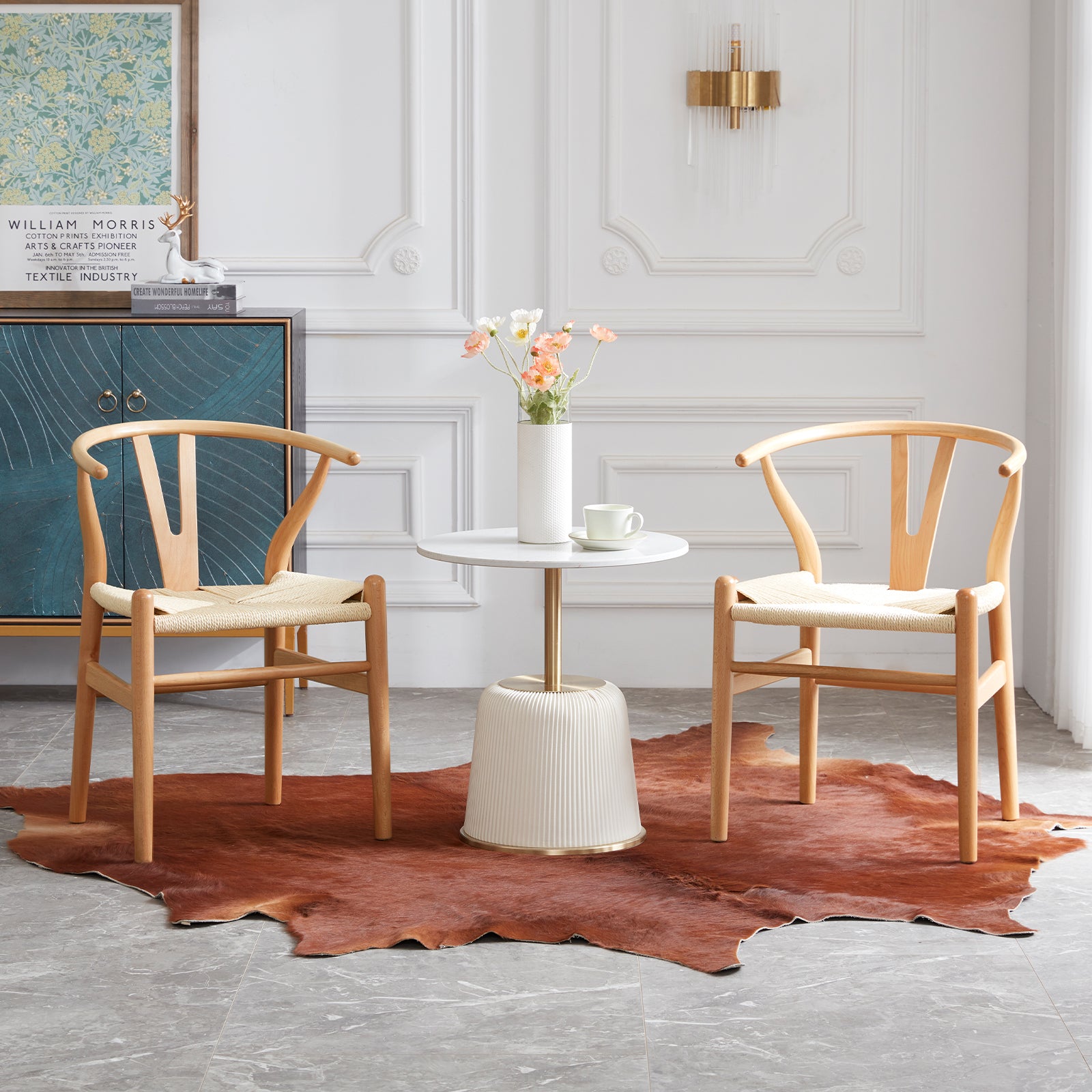 Wishbone Dining Chairs with Woven Seat, Set of 2
