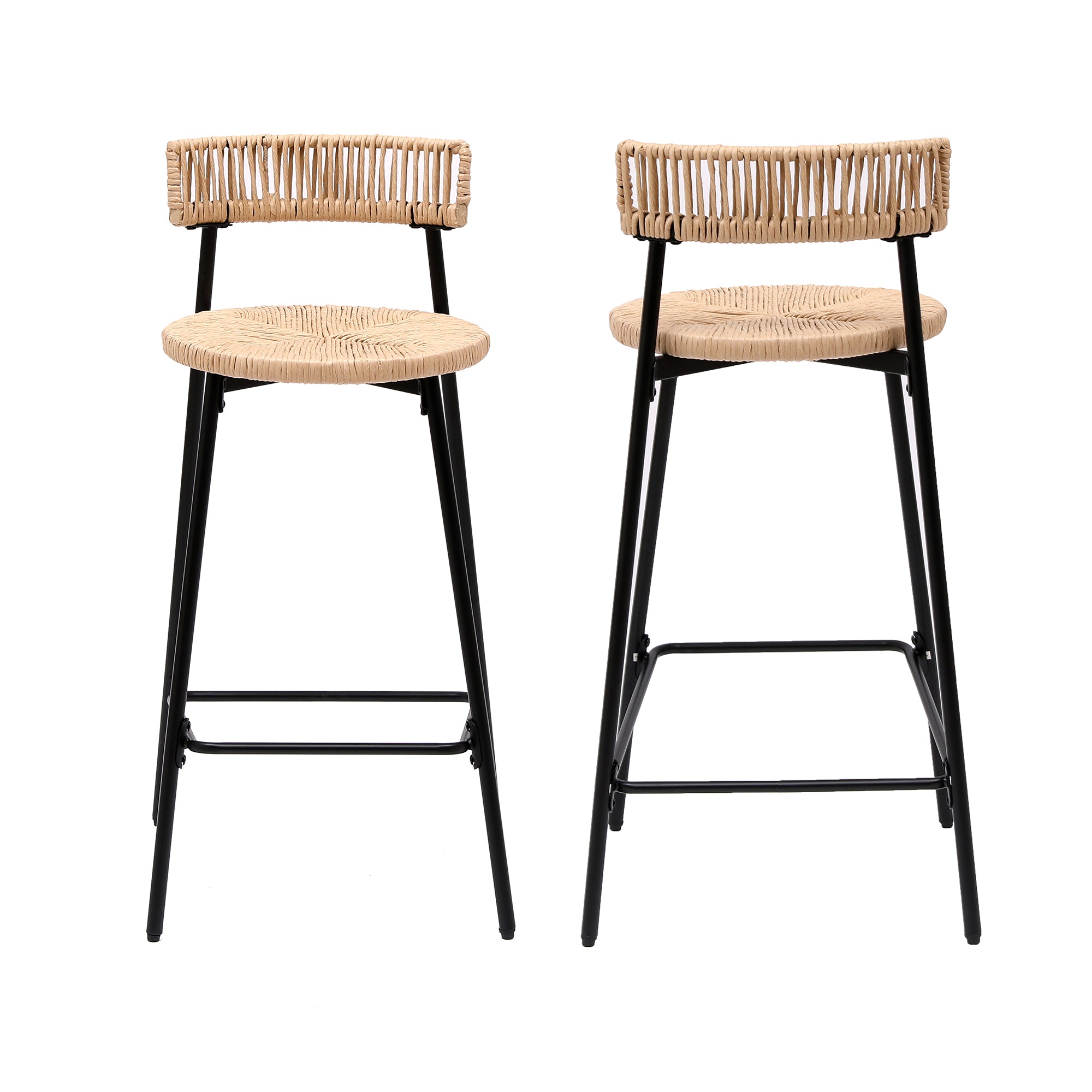 Boho Handwoven Paper Rope Counter Stools, Set of 2