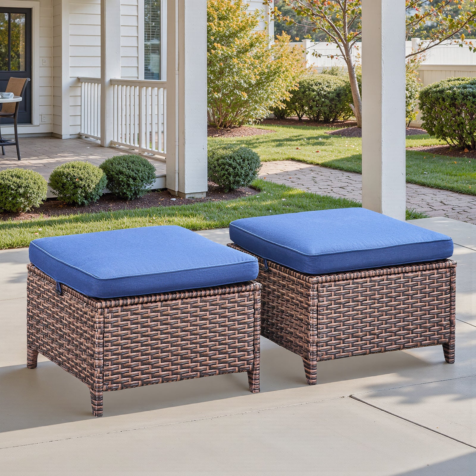 Fordham Outdoor Wicker Ottomans, Set of 2