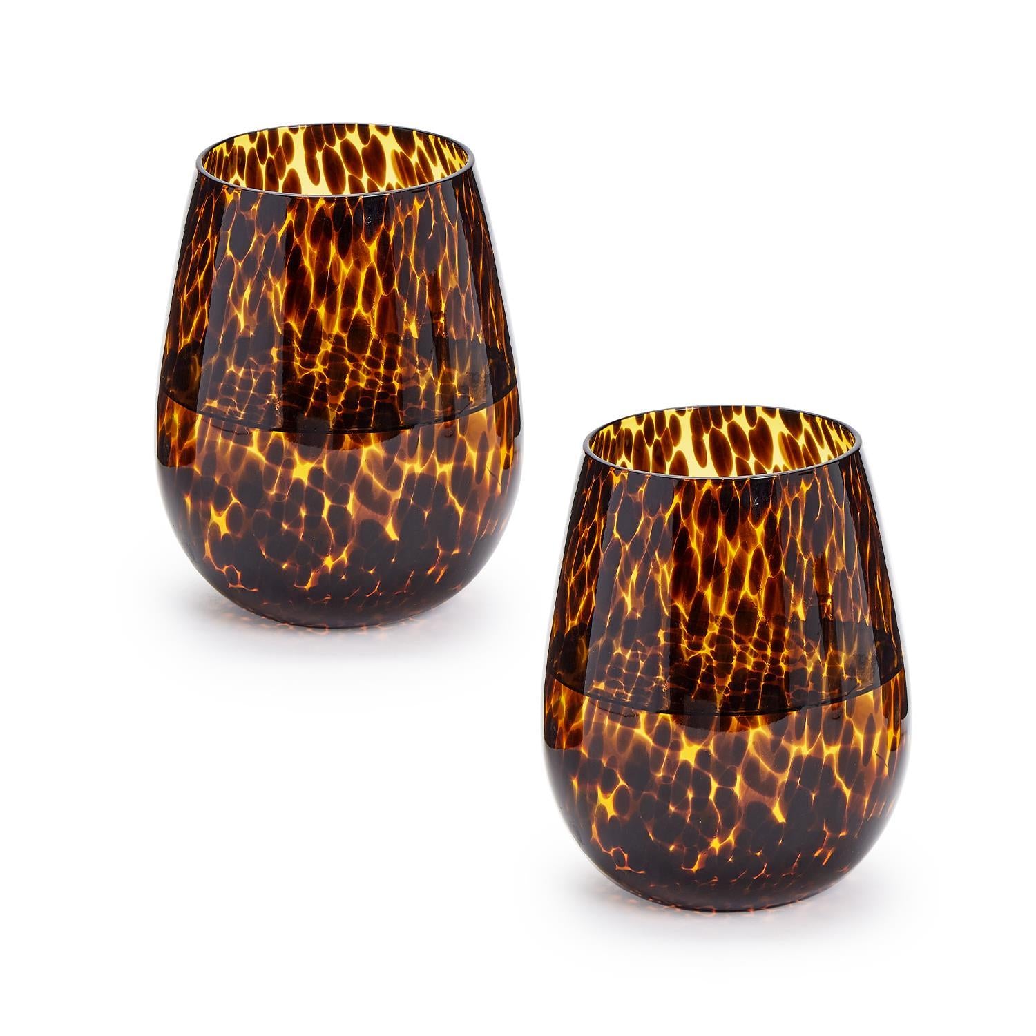 Tortoise Print Stemless Wine Glass, Set of 4