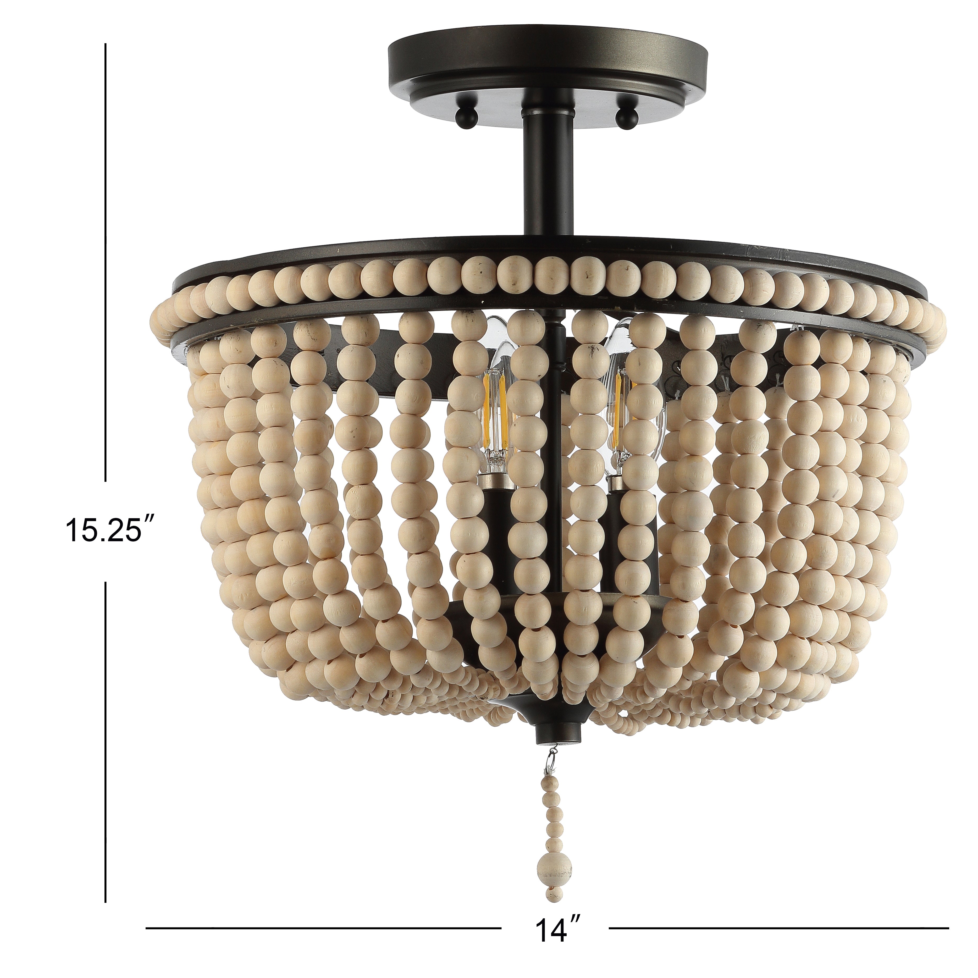 Allie 3-Light Bohemian Farmhouse Wood Bead/Iron LED Semi Flush Mount