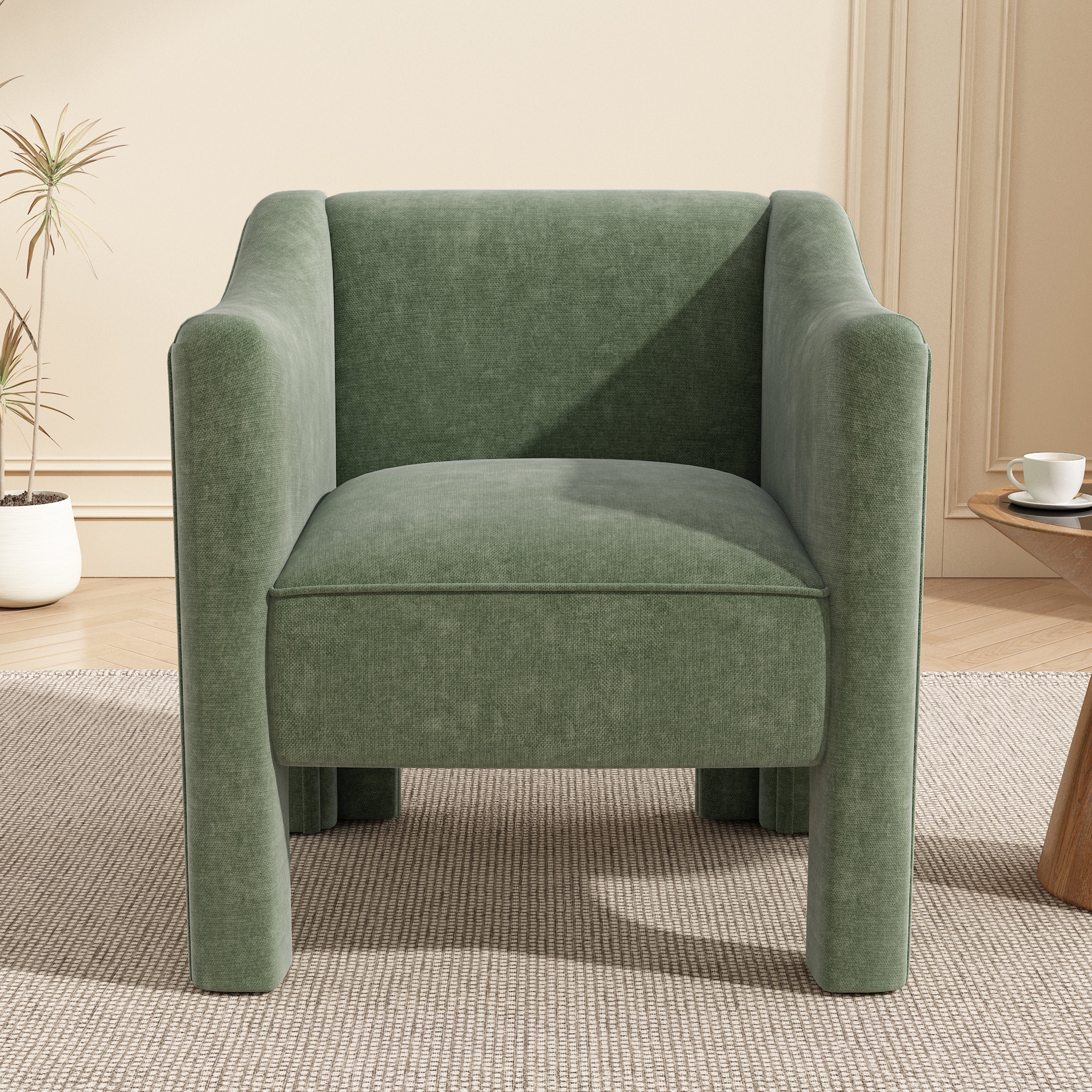 Modern Chenille Barrel Accent Chair with Enclosed Arms