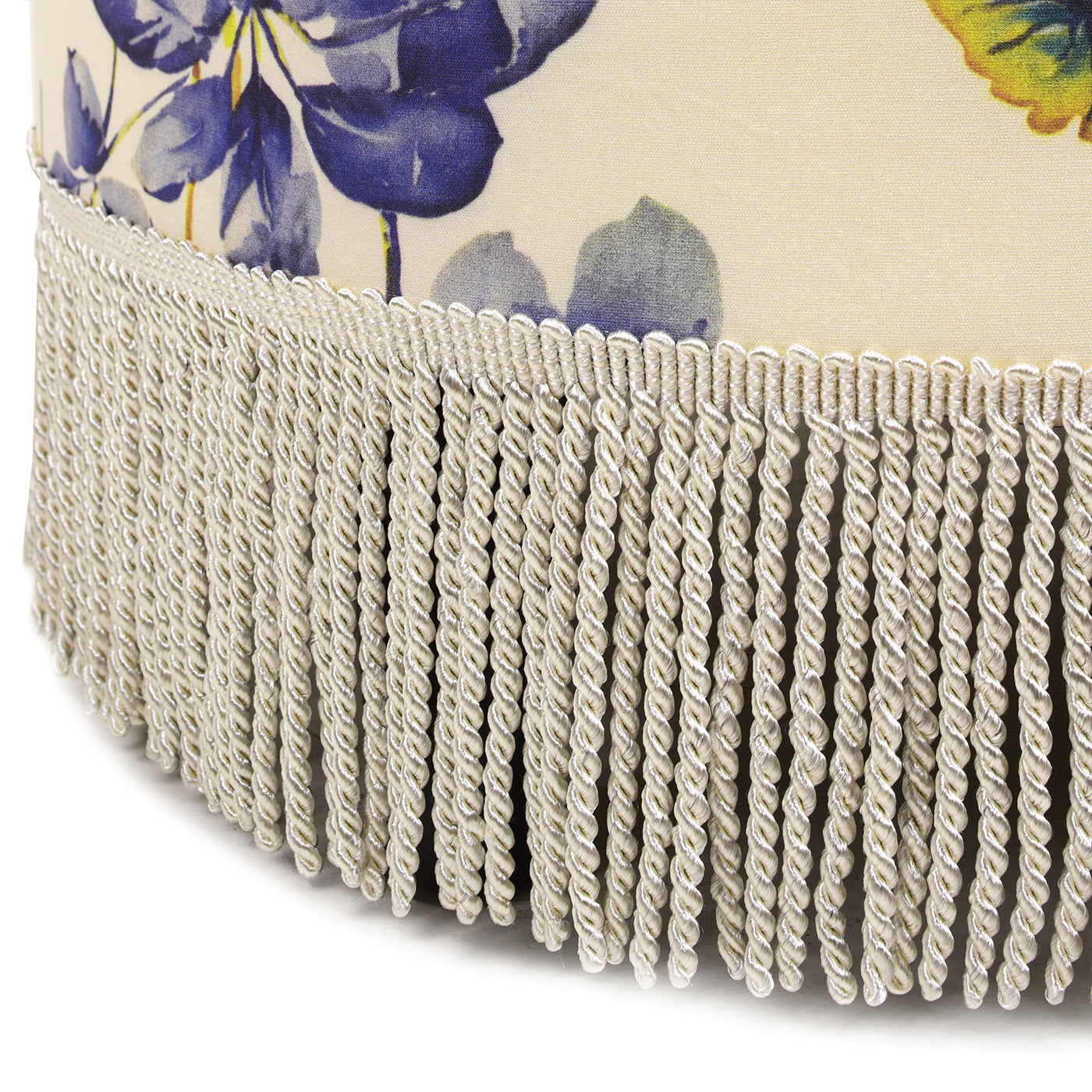 Yolanda 24" Round Upholstered Accent Ottoman, Beige & Tropical Floral with Ivory Trim