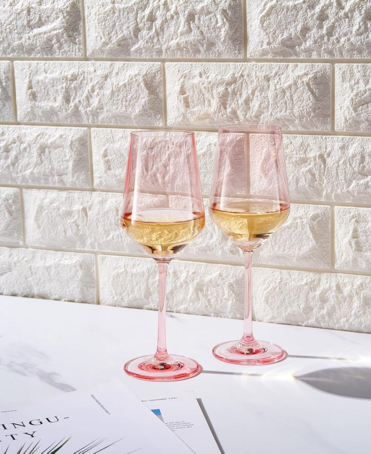 Pink Mirage Colored Crystal Wine Glasses Set of 2
