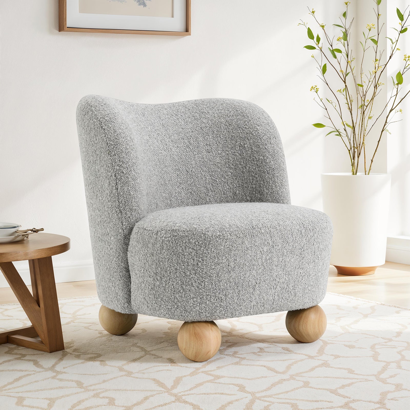 Modern Boucle Upholstered Accent Chair with Ball Feet
