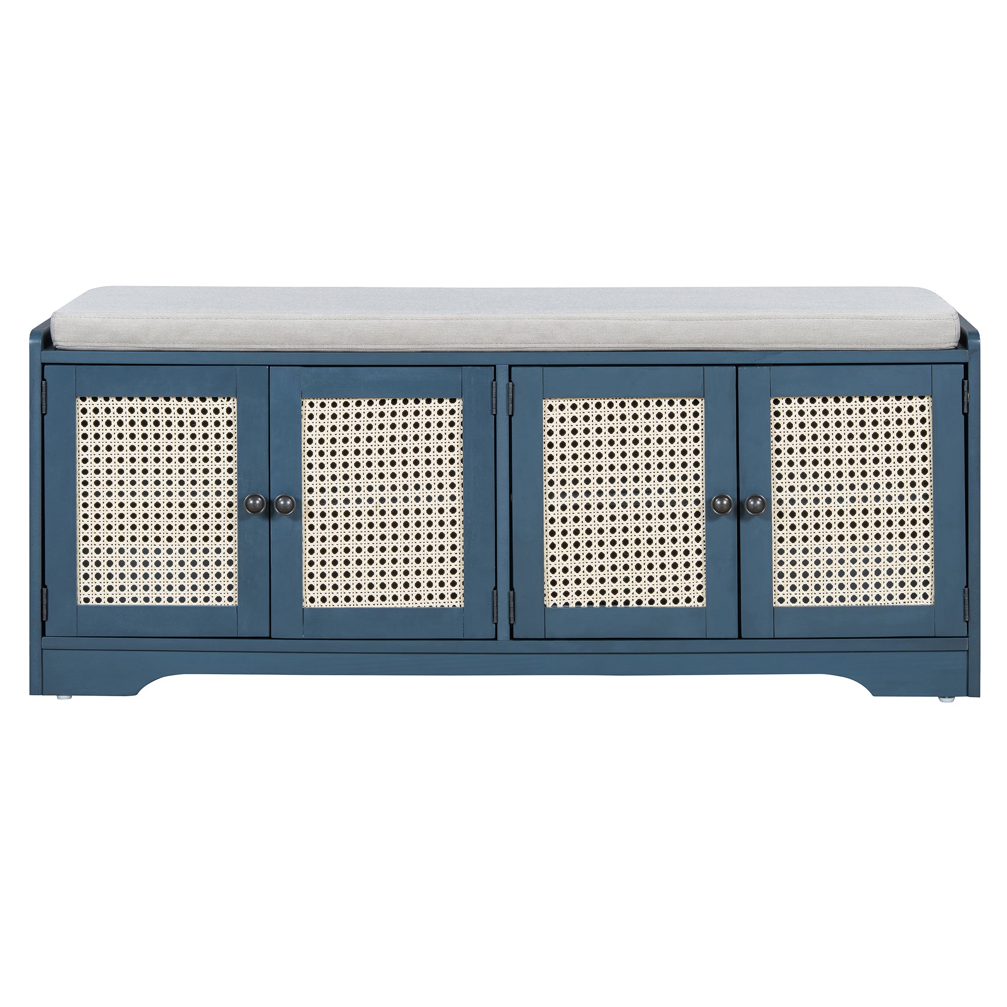 Storage Bench with Rattan Doors