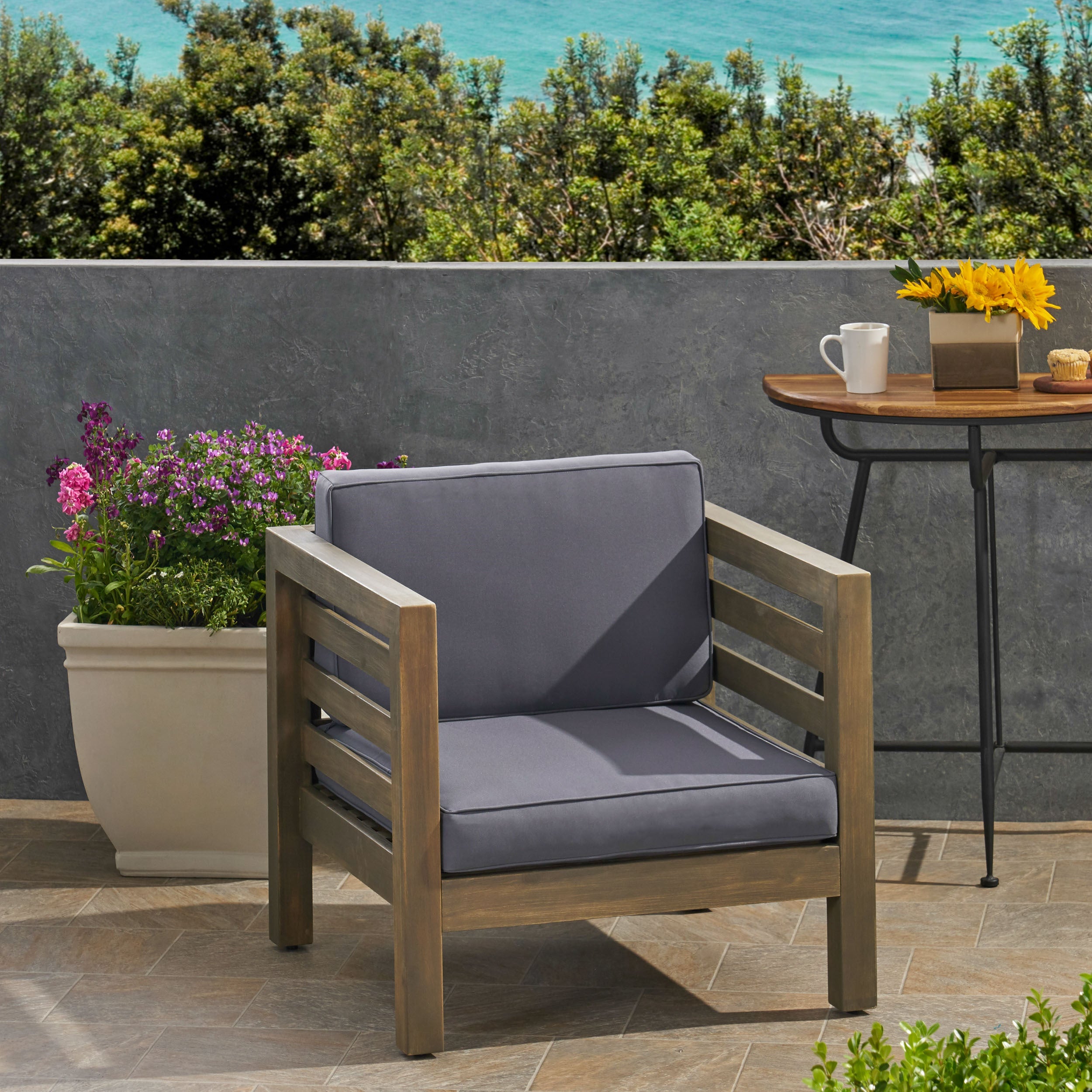 Oana Outdoor Acacia Wood Club Chair with Cushion